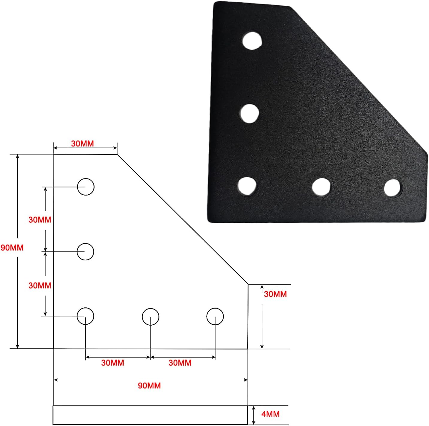 10Pcs 3030 Corner Bracket Joint Plate L Shape 5 Hole Aluminum Extrusion Connector with 50Pcs T-Nuts, 50Pcs Screws and 1Pcs Wrench for Aluminum Extrusion Profile