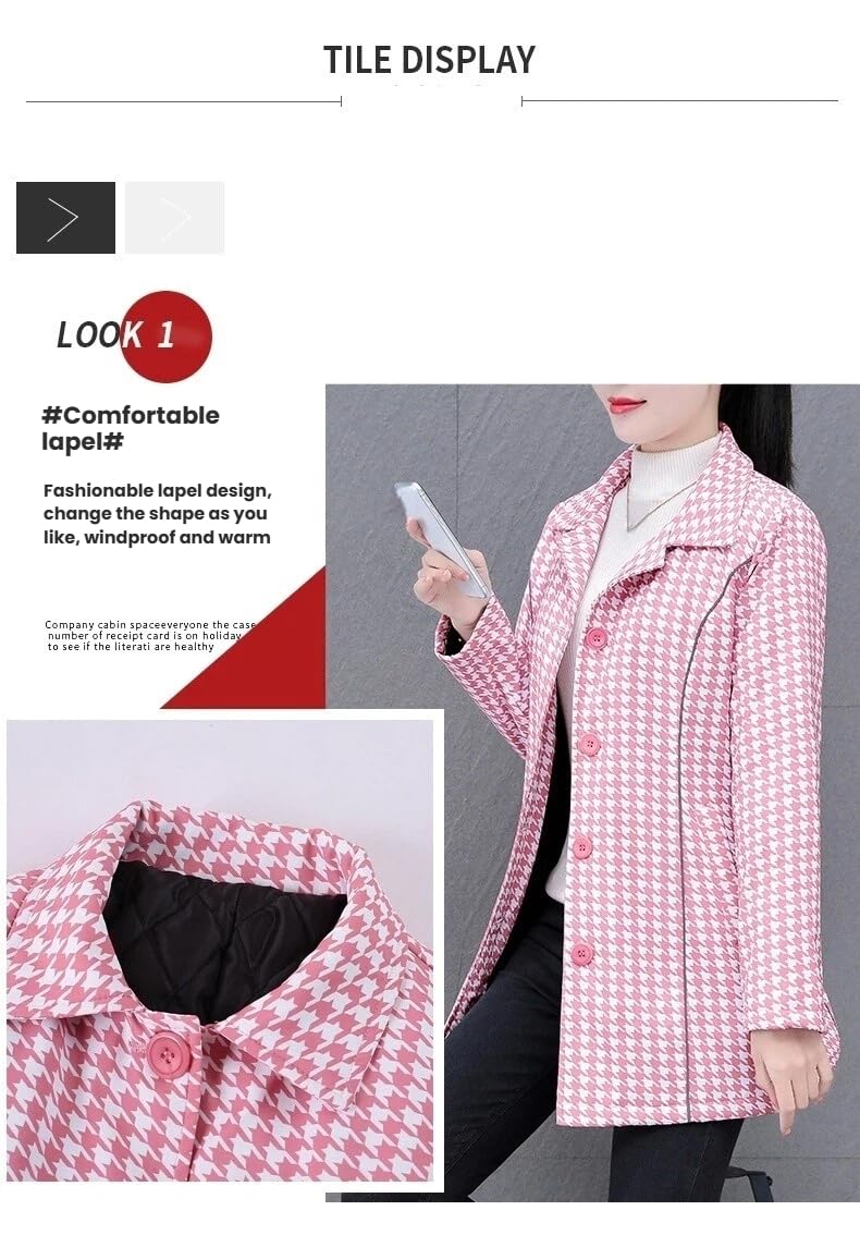 Generico Cappotto Pied De Poule Da Donna con Revers A Lancia Cappotto Monopetto Da Donna Trench In Misto Lana Pied De Poule con Tasche per Autunno Inverno Marrone Chiaro 3Xl