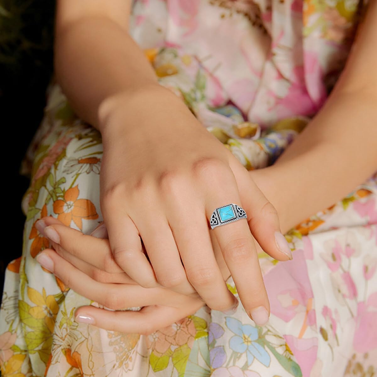 Real Turquoise Rings for Women 925 Sterling Silver Celtic Knot Rings Vintage Turquoise Gemstone Jewelry Gift for Birthday - Image 4