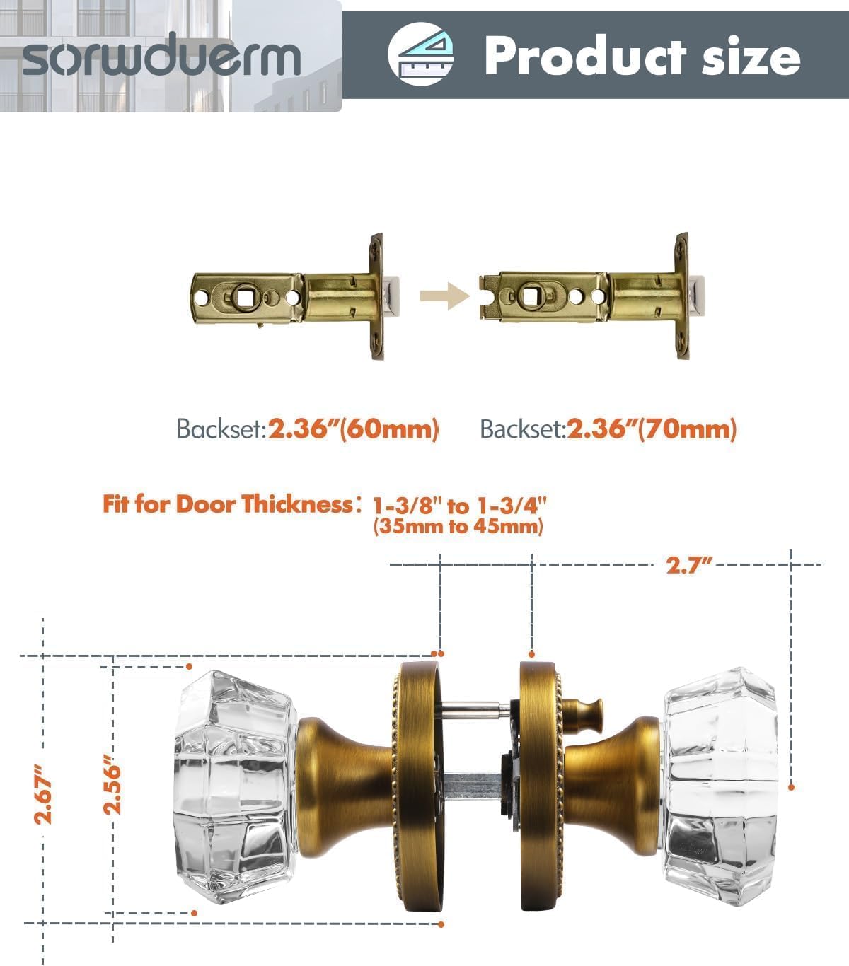 4 Pack Antique Brass Door Knobs Crystal Door Knob Interior Privacy Door Knob for Bedroom and Bathroom Glass Door Knob,Zinc Alloy