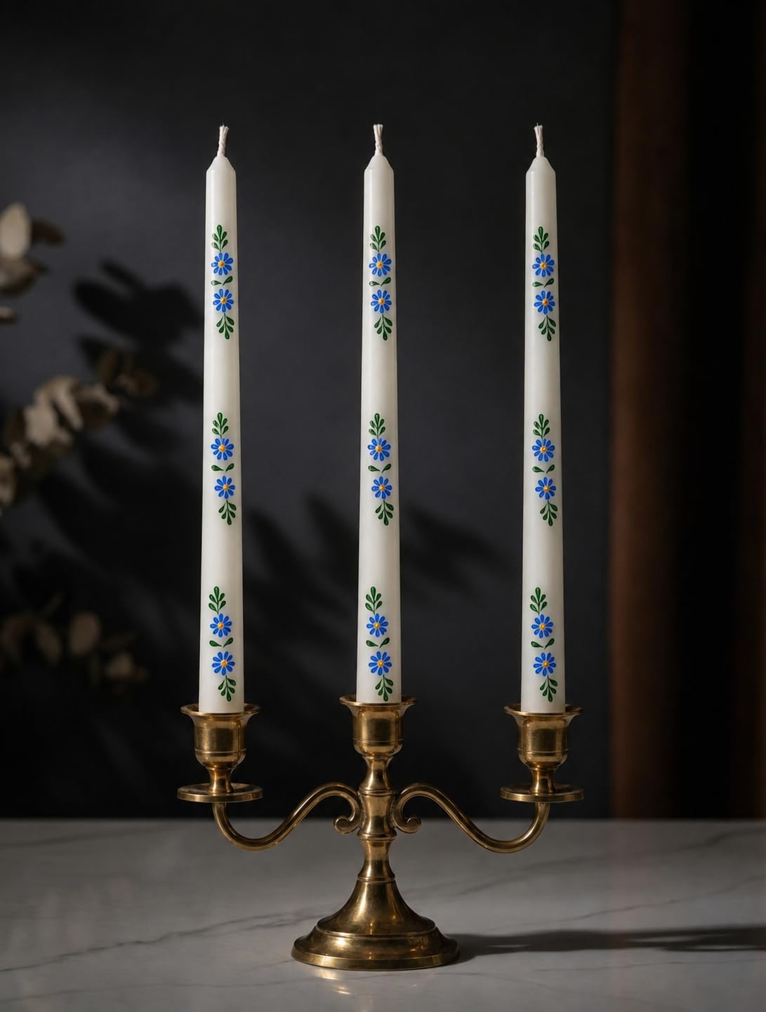 Blue Floral Printed Taper Candles | 10-Inch Decorative Wax Candles | Pack of 3 | Hand-Finished Design, Smokeless & Dripless | 7–8 Hour Burn | Home Decor, Festive & Dinner Table Use-image-45