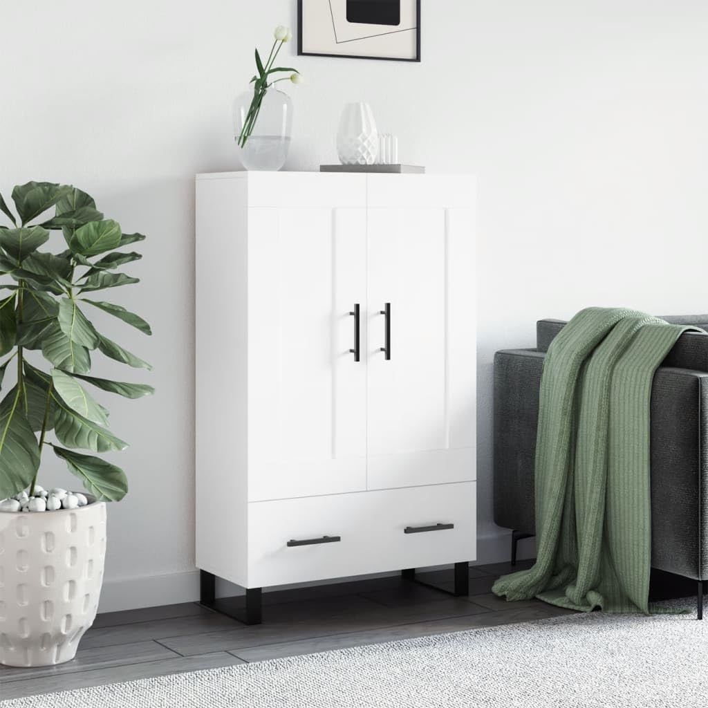 Aparador blanco de 69,5x31x115 cm en madera de ingeniería para almacenamiento elegante de salón