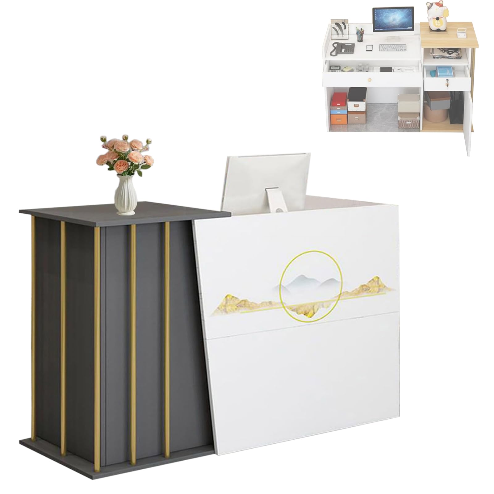 Mostrador Recepción, Con Cajones y Estantes Funcionales, Disponible en 100/120/140×40×90 Cm, Acabados en Blanco Cálido, Blanco Mármol o Gris Hierro, Ideal Peluque(Size:100x40x90cm,Color:Gris Hierro)