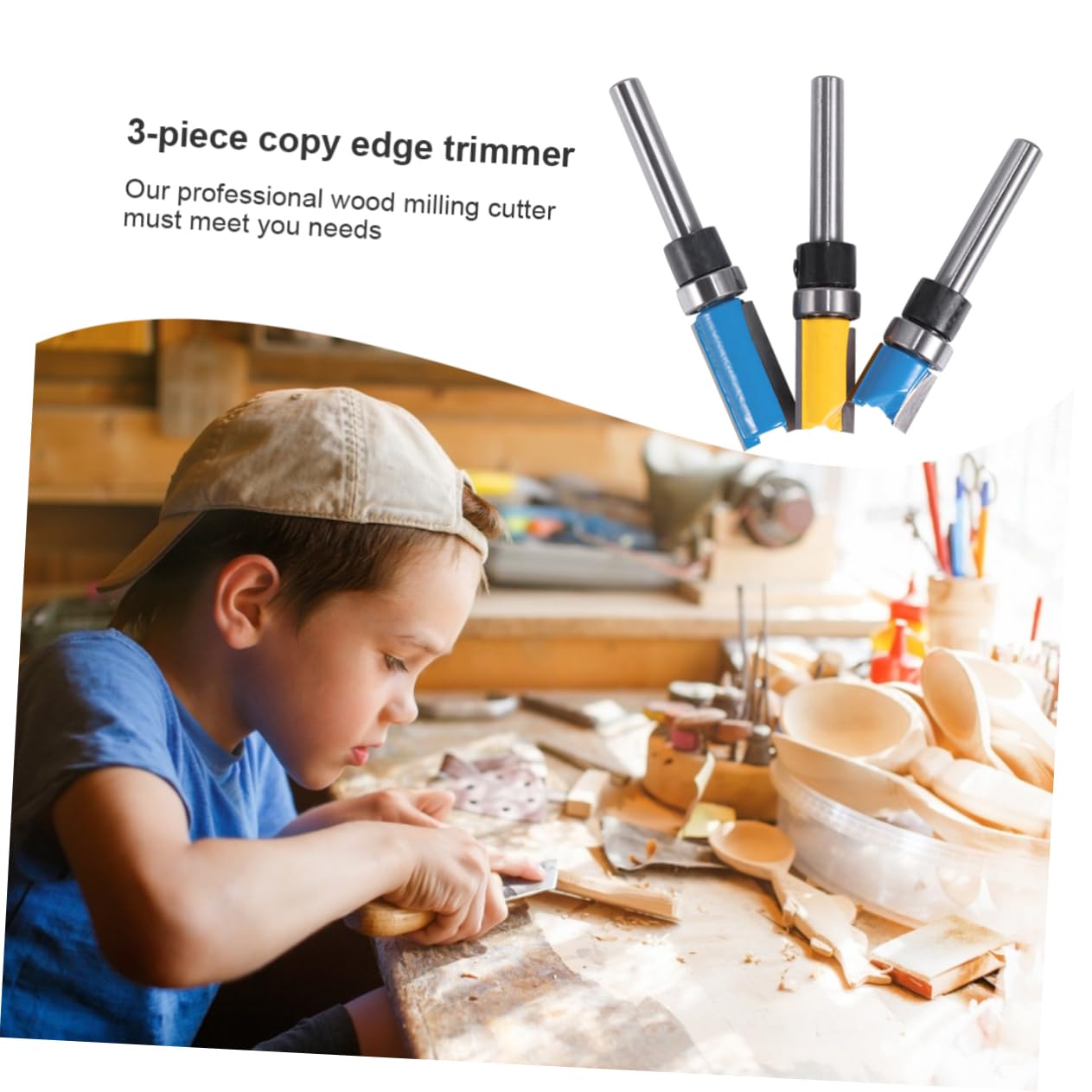 VILLCASE Trim Router Bit Set 1/4 Inch Handle 3pcs Flush Trim Router Bit for Woodworking Particle Board Plywood