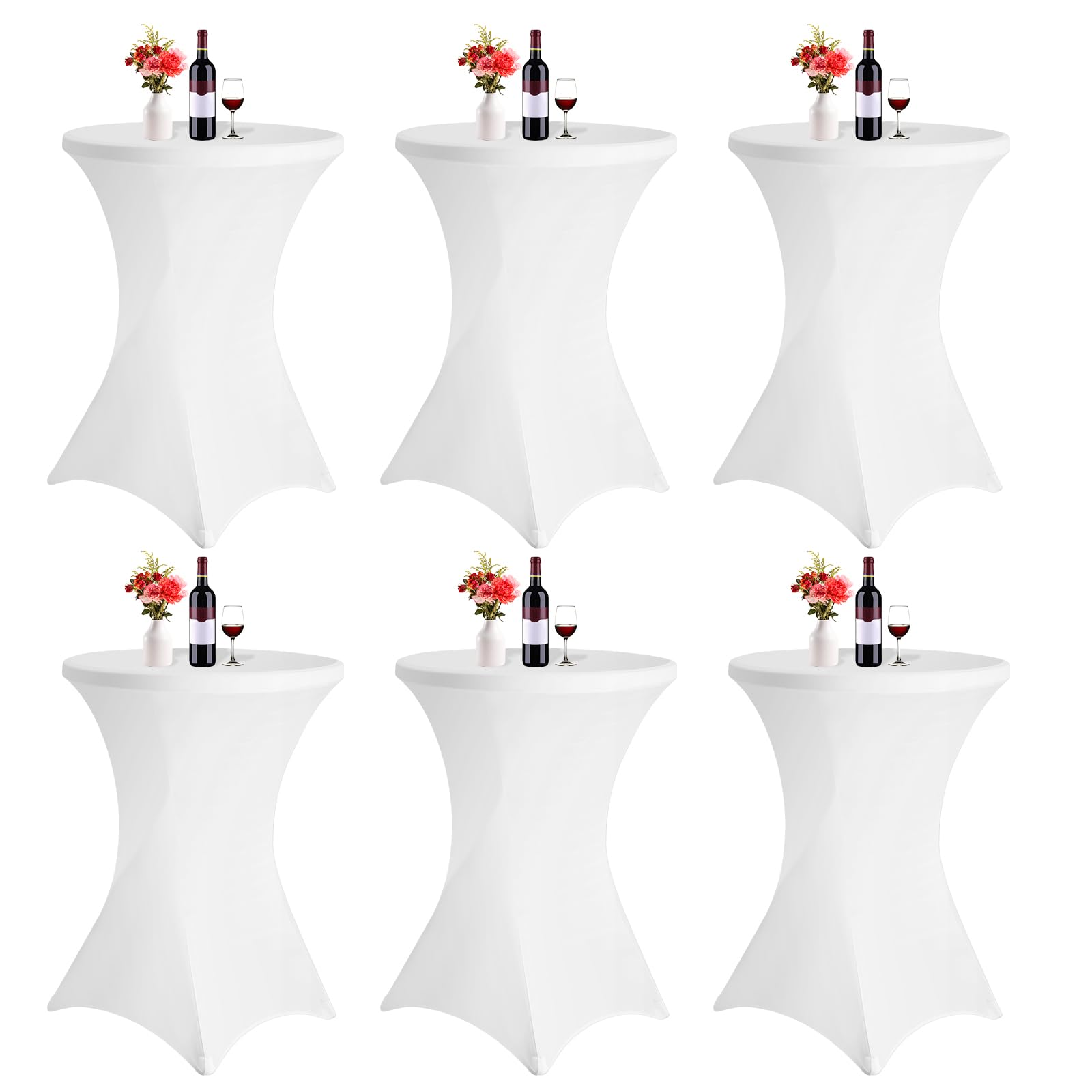 Set 6 Pezzi di Tovaglia Elastica in Spandex ad Angolo Quadrato per Cocktail Party, Adatto per Eventi di Nozze Ricevimenti bar, Tovaglia Circolare da Cocktail Alta (Bianco 80x110 cm)