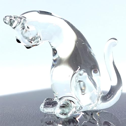 Sansukjai Figuras en miniatura de gatos tristes animales soplados a mano, arte de vidrio coleccionable, decoración de regalo, transparente