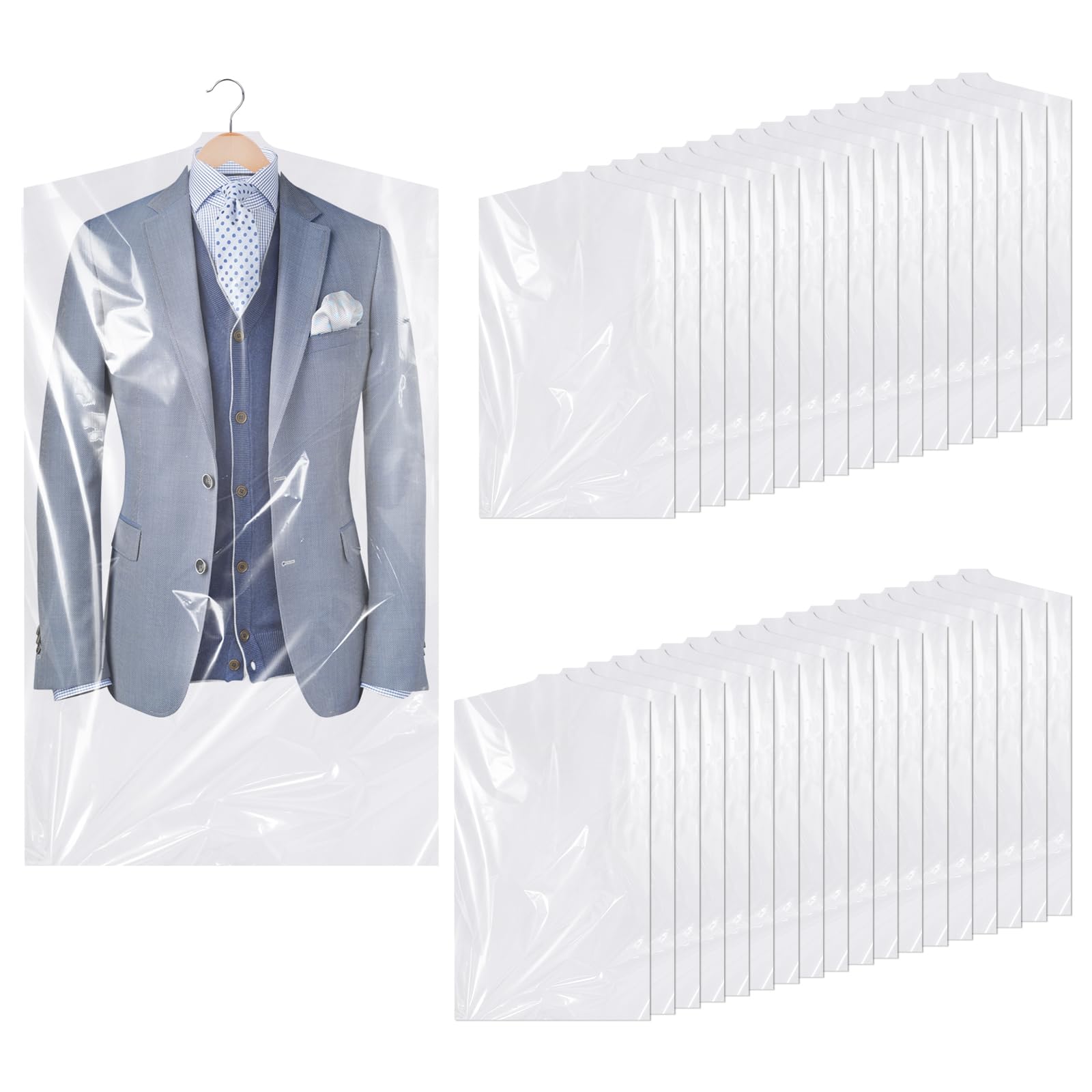 50 Pack Plastic Clothes Covers, 60 * 90 cm Dry Cleaning Bags, Hanging Dust Proof Garment Bags for Shirt Suit Jacket Clothing Store and Dry Cleaner Essentials