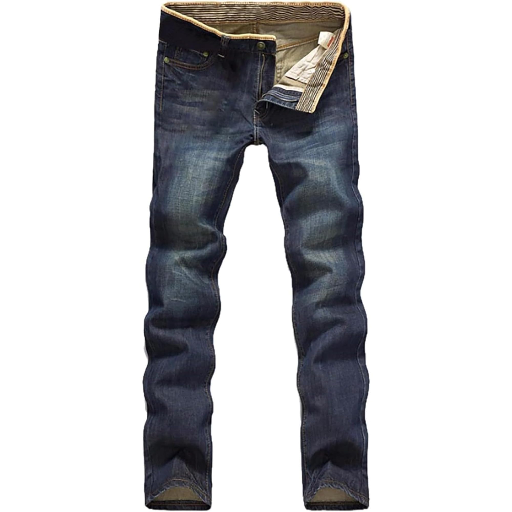 Men Button Zipper Fashion Denim Pants Retro Distressed Loose Fit Street Jean Y2K Classic Straight Stretch Pant