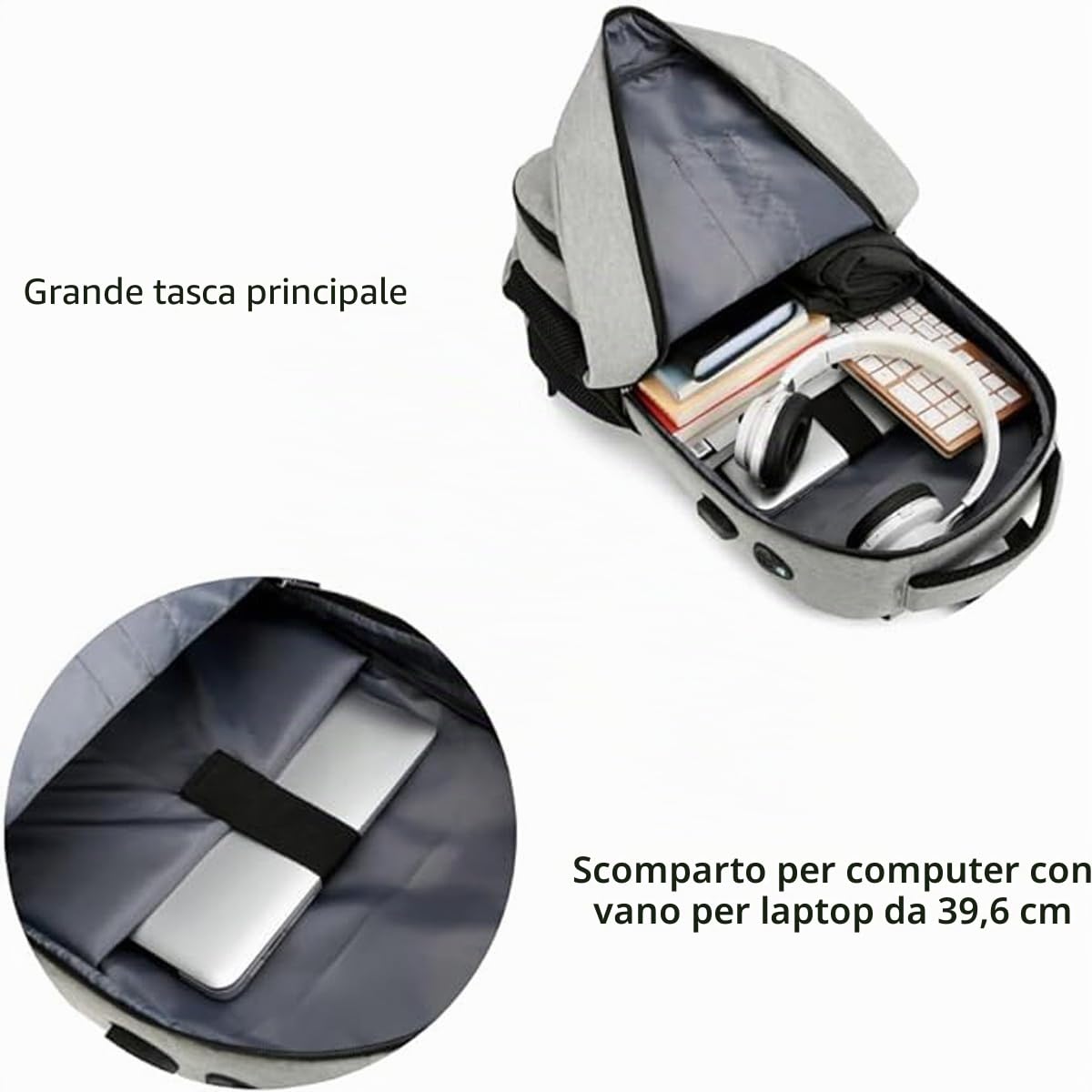 Zaino Termico per Pranzo da Uomo,Zaino Porta PC Porta Pranzo Termico con Scomparto Pranzo Isolato, Zaini da Viaggio con Porta USB,Impermeabile Borsa Termica Porta Pranzo Picnic