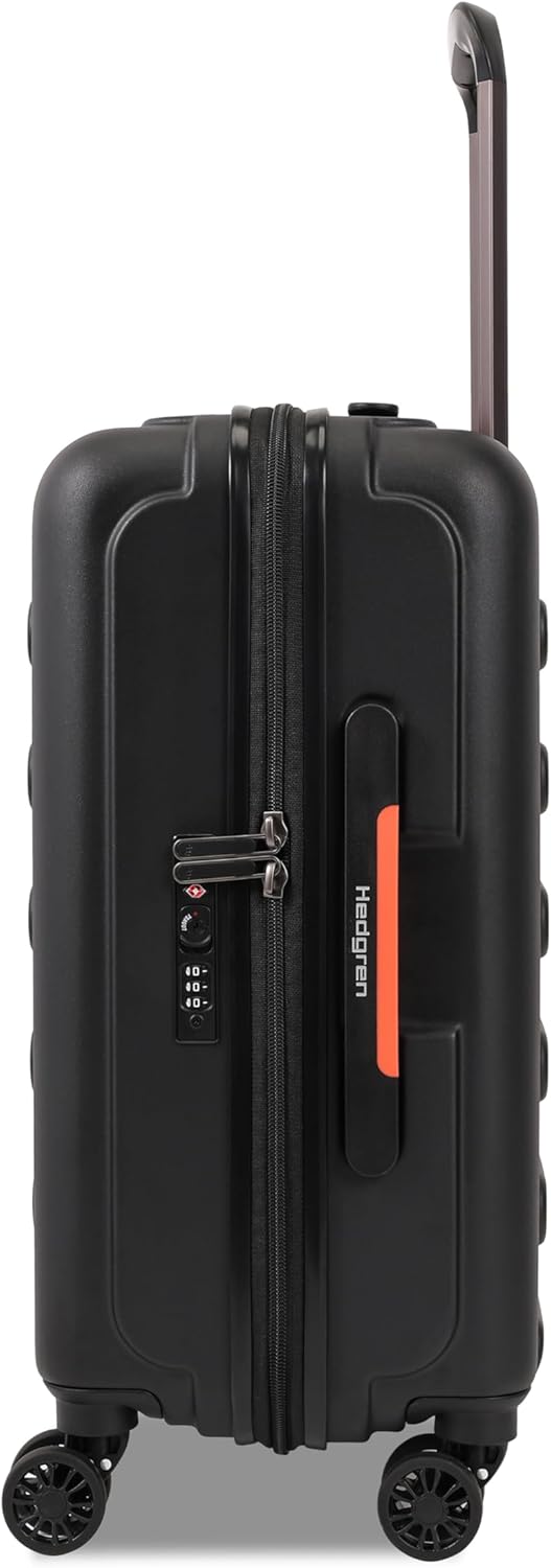 Hedgren GRIP CARRY ON Spinner – Durable Polycarbonate with TSA Lock, Double-Coil Zippers, Silent 4-Wheel Spinners & Multiple Handles - 21.6" (Black)