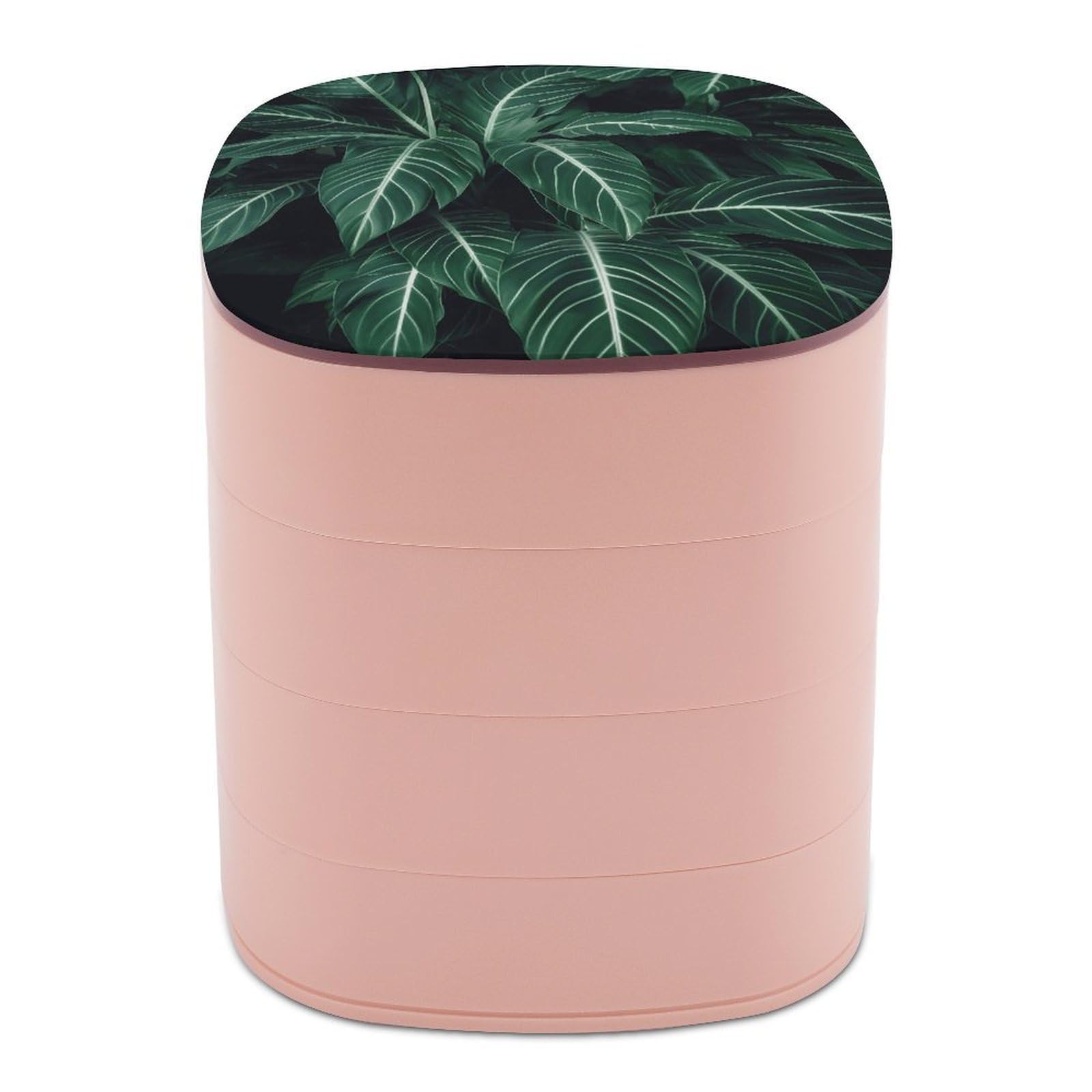 VstaDank Green Long Leaves Jewelry Box with Mirror 4-Layer Rotating Jewelry Tray Case Portable Jewelry Case Trinket Boxes Trinket Cases Travel Jewelry Organizer Earrings Storage Box