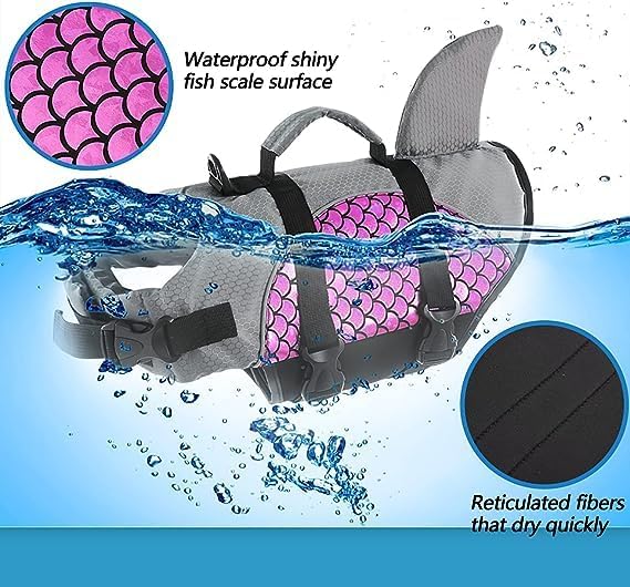 Matiko Dog Life Jacket- Preserver with Adjustable Belt, Pet Swimming Shark Jacket for Short Nose Dog 3