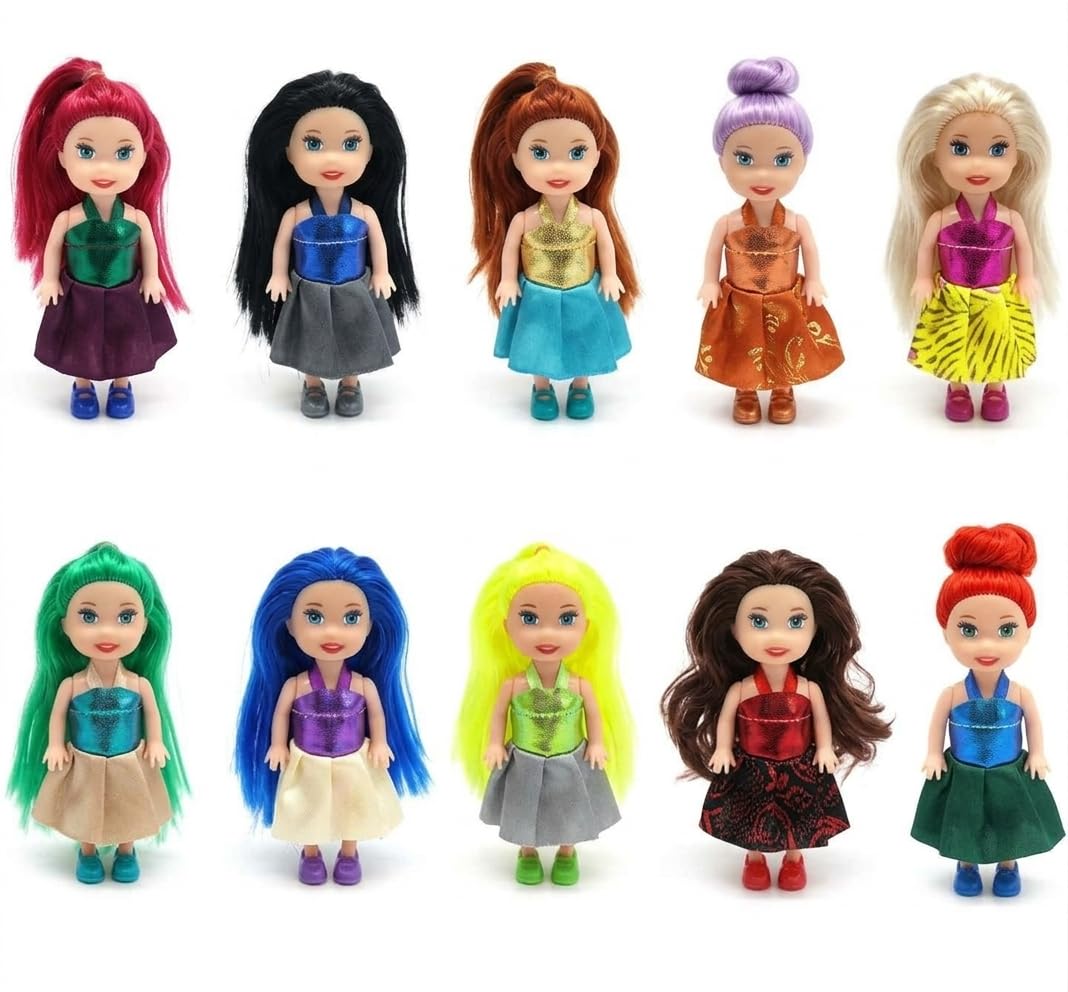 DASJI29STORE 10cm Mini Doll Collection - Set of 10 Colorful Little