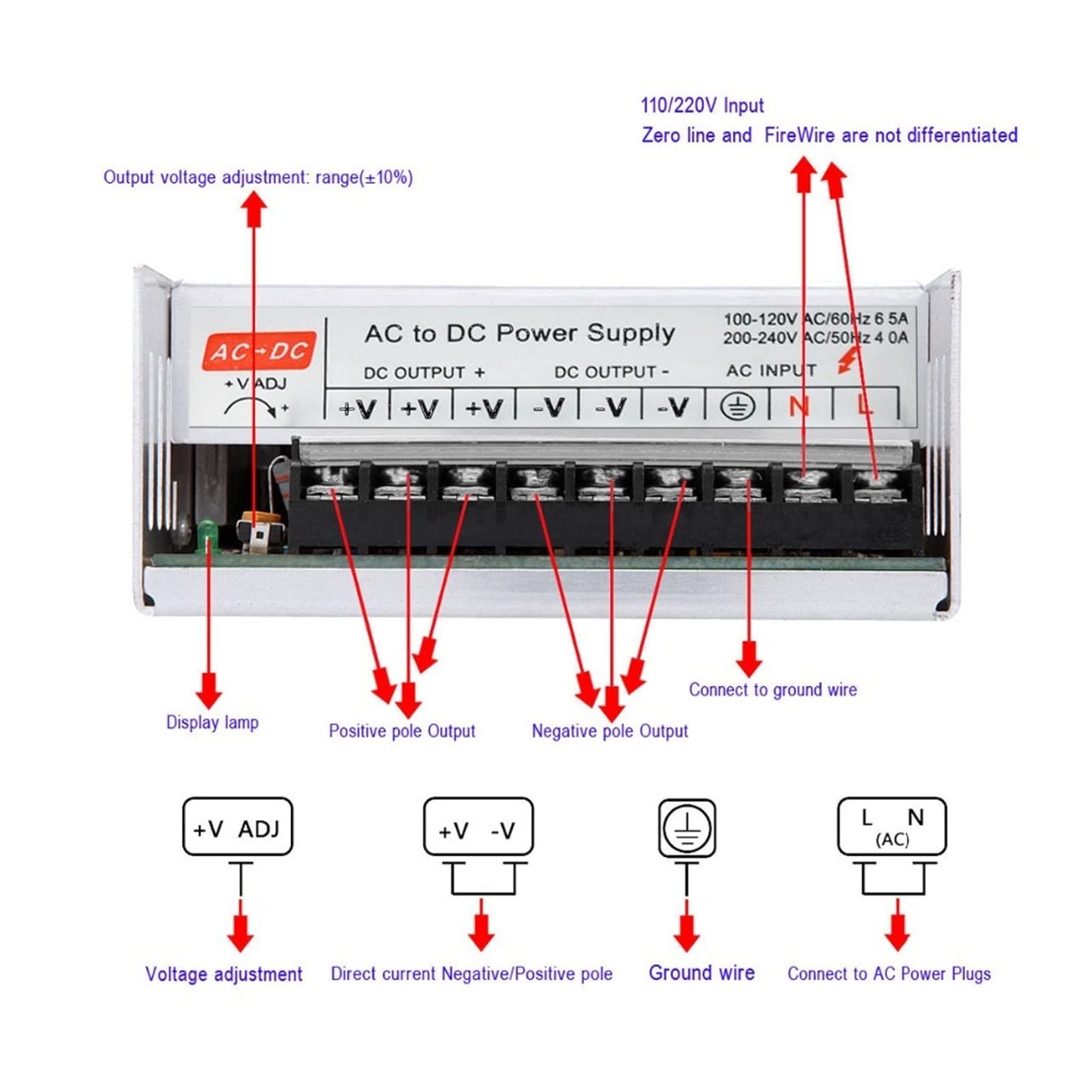 Cambiar la Fuente de alimentación for el Adaptador de Tira de LED a DC 24V 20A 480W Transformador