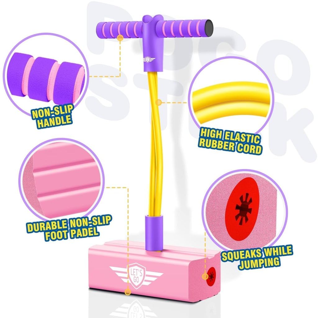 ONISHOMES Kids Pogo Jumper Fun & Safe Pogo Stick for Toddlers, Safe & Fun Bouncing Toy for Indoor & Outdoor Play, Durable Foam Bungee Jumping Stick Makes Squeaky Sounds Improves Balance (Multicolor) 2