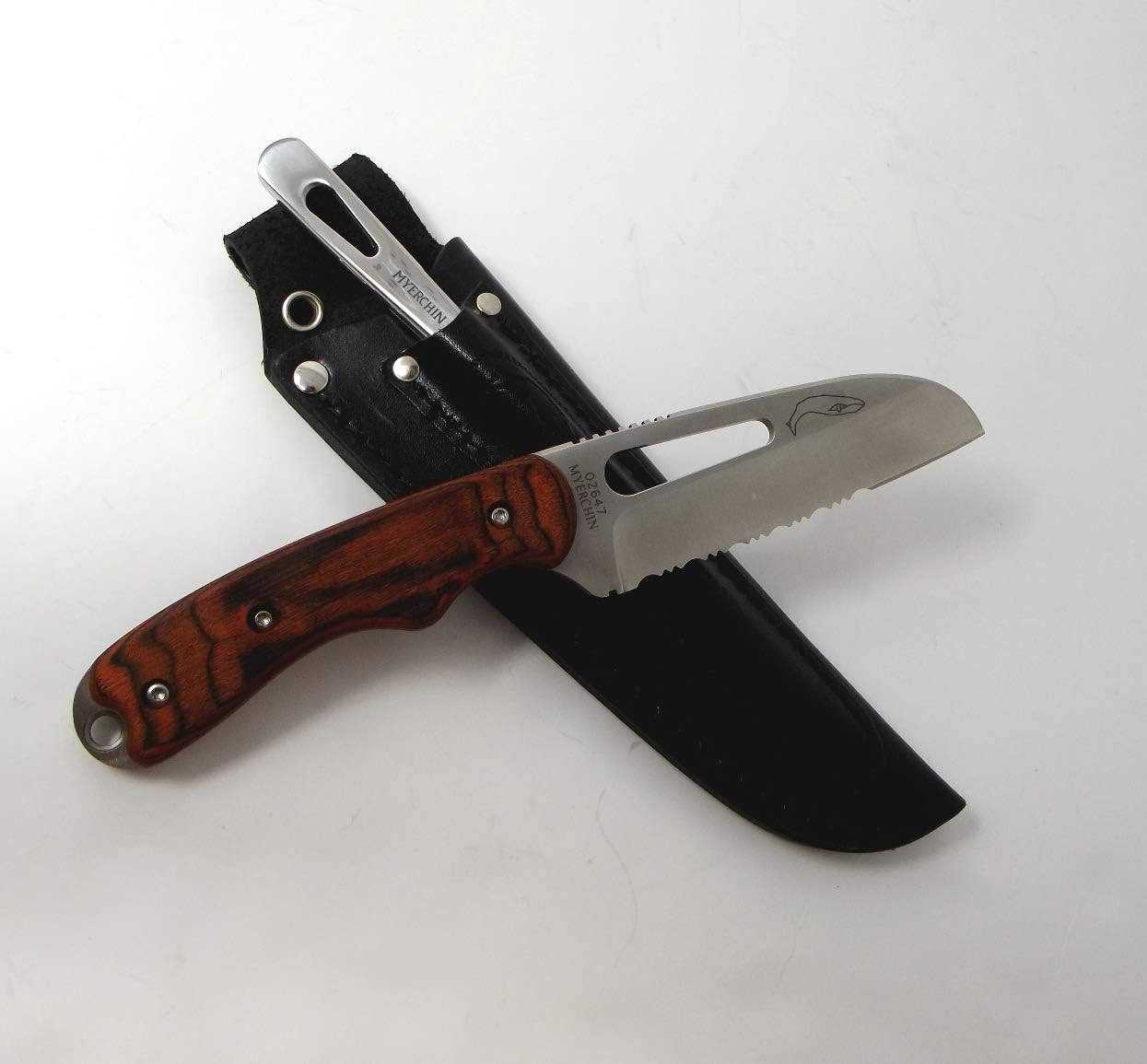 Myerchin Knives Tested at Sea Pro Wood Offshore System Knife Marlinspike Leather Sheath Rigging Tool System W100P