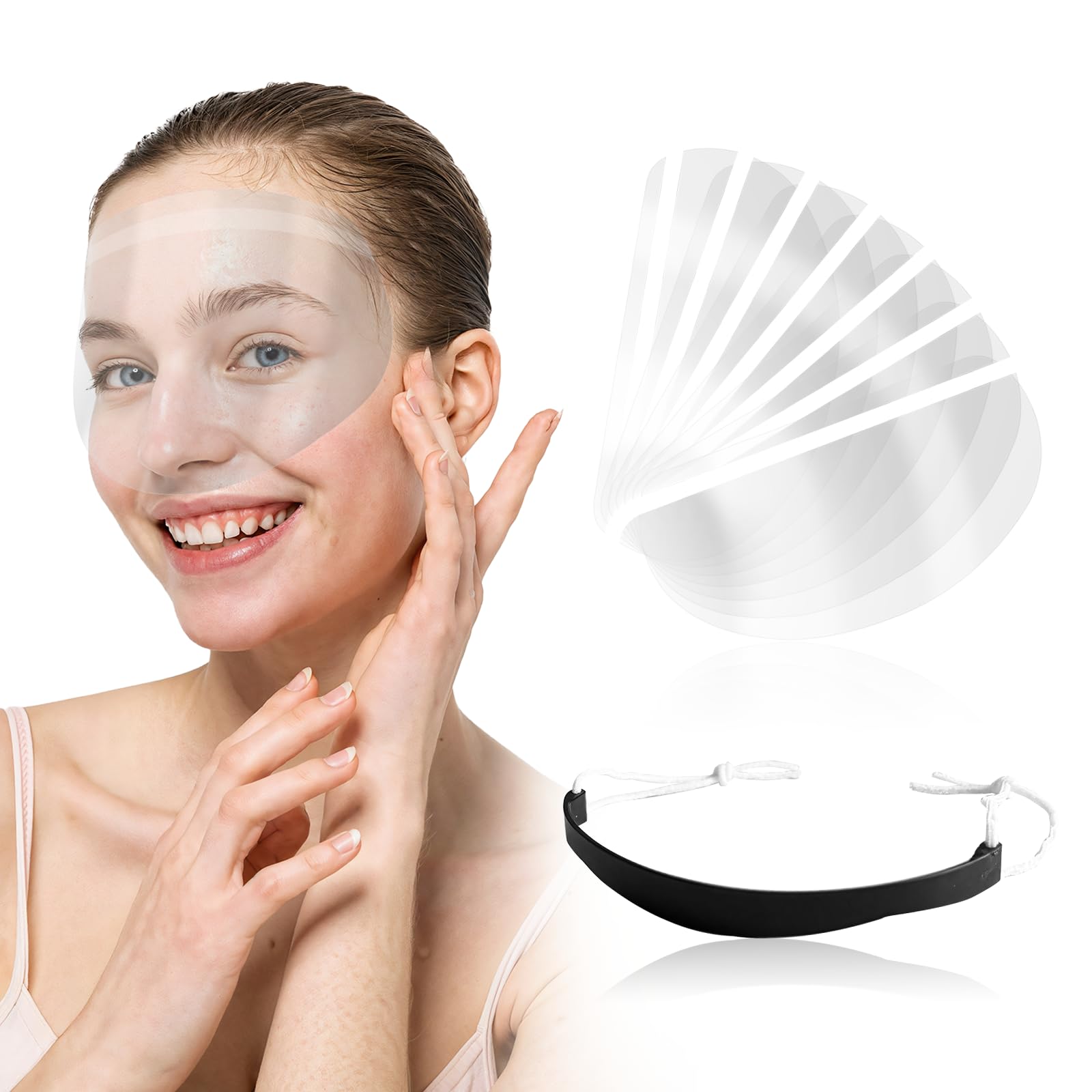 50 protectores faciales desechables con tira adhesiva, recortadora de flequillo transparente, protector de frente para el cabello, tinte para el cabello, suministros de peluquería