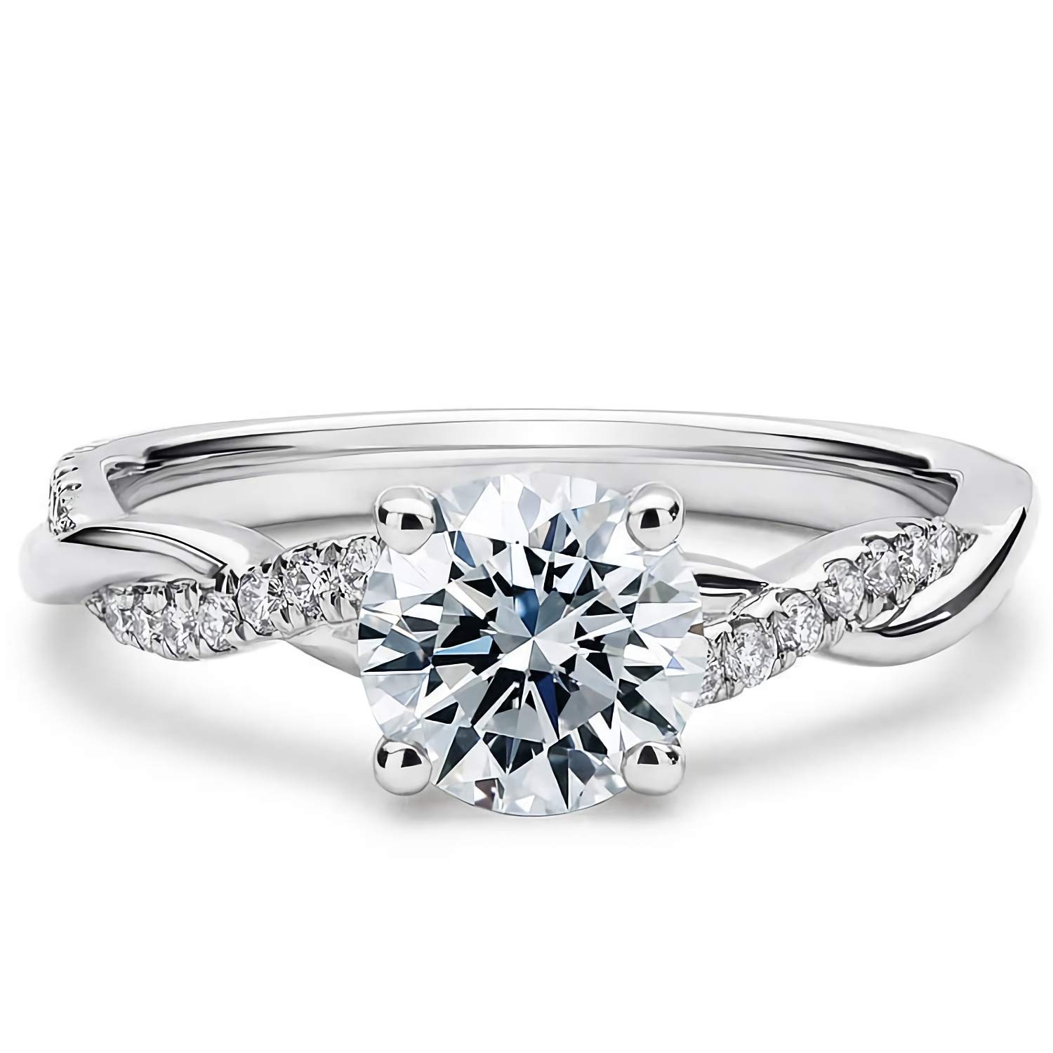 Molioaki Anillo de compromiso de oro para mujer, anillo infinito de diamante de 9 quilates (375), corte brillante, circonita 5A, oro blanco de 1,16 quilates con circonita cúbica