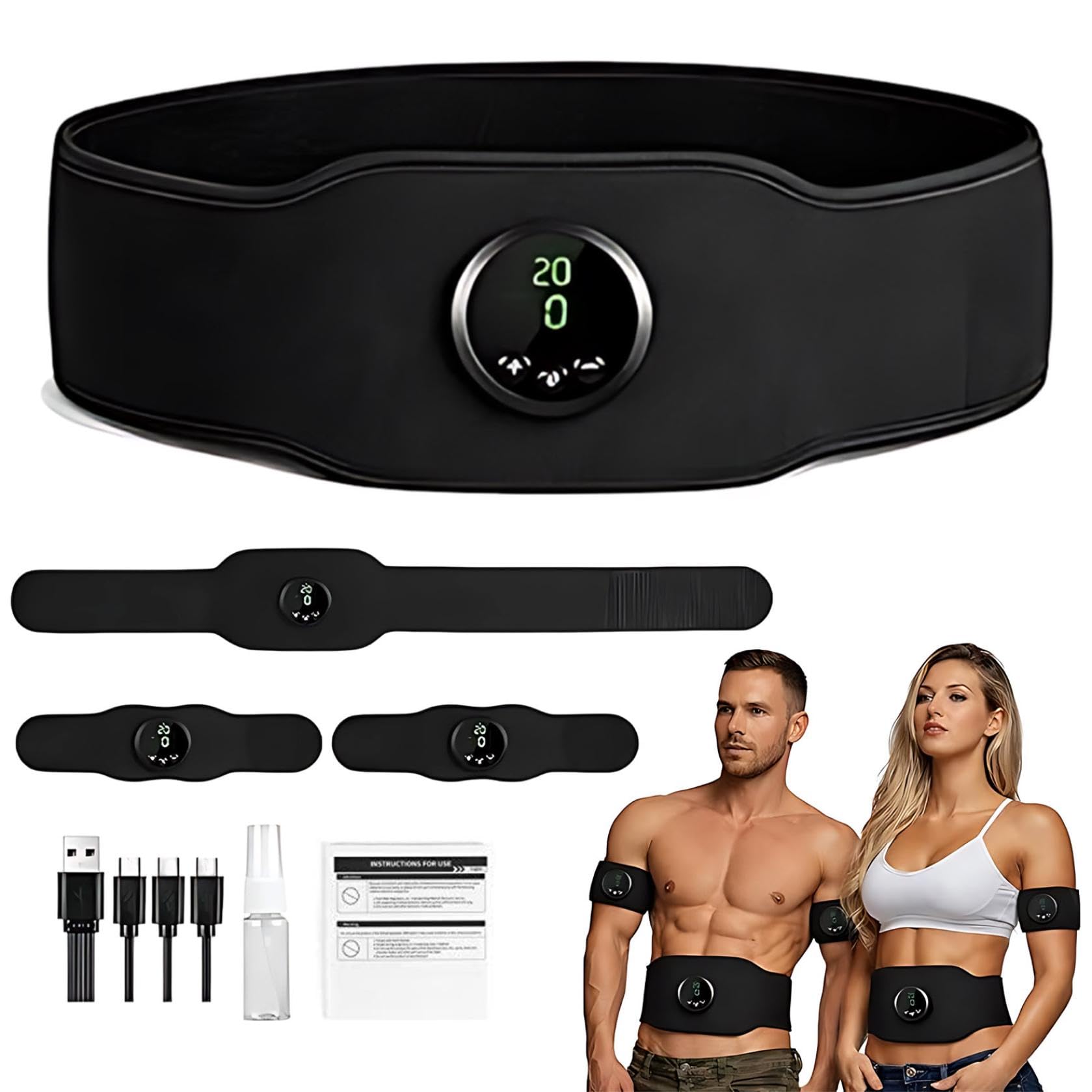 Next Gen Ultra Muscle Fitness AB Belt, EMS Muscle Stimulator –Adjustable Toning Belt Fitness Device with 12 Modes & 19 Intensities, Abdominal Muscle Toner for Men Women Home & Travel