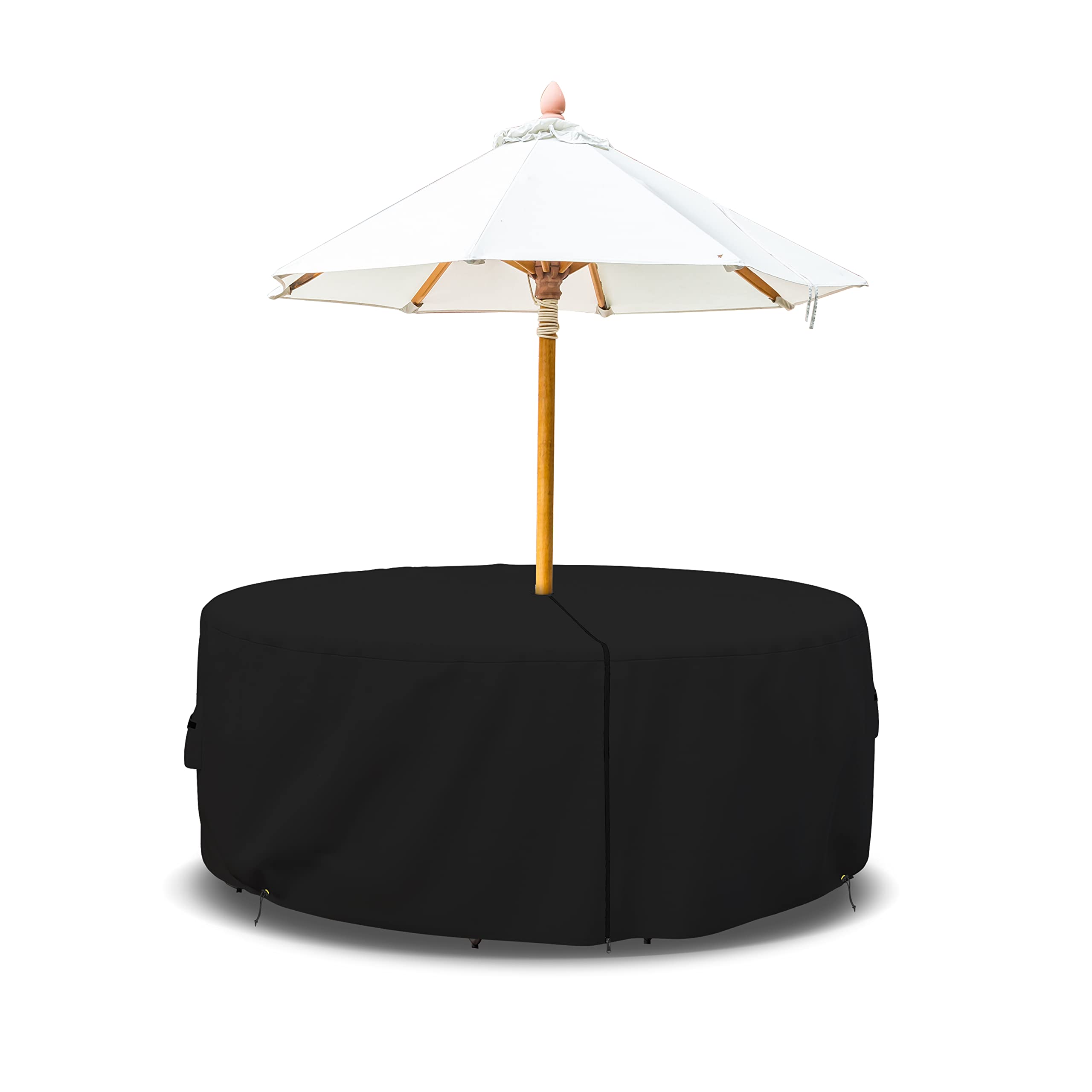 Covers & All Patio Round Table and Chair Set Cover with Umbrella Hole - Heavyduty 12 Oz Waterproof Outdoor Backyard Furniture Cover with Air Pocket & Drawstring for Snug fit. (60