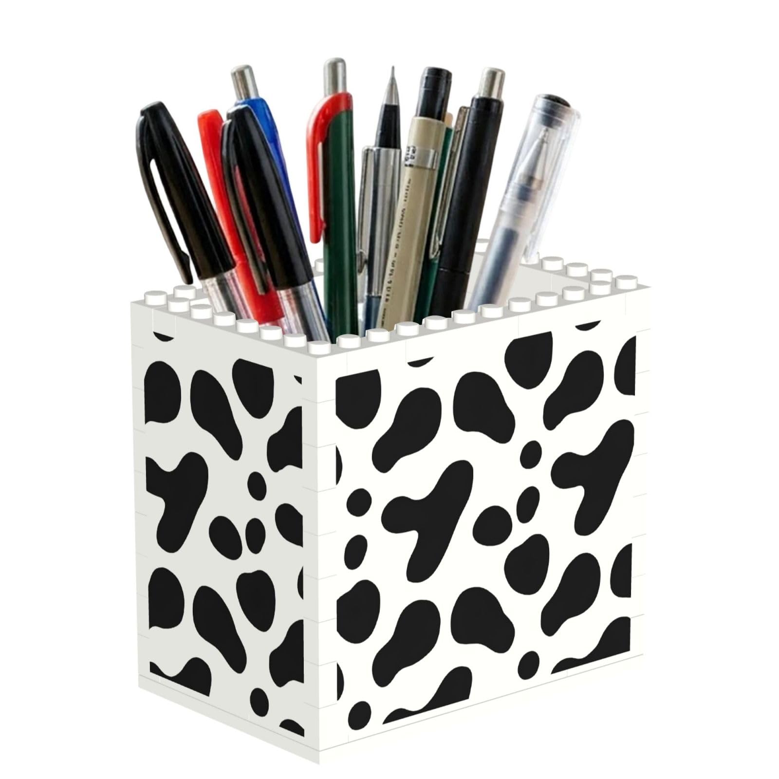 ESNAIUVCD Black Leopard Print Building Block Pen Holder - Pencil Holder For Desk/Classroom,Desk Accessories, Multifunctional Office Supplies Pen Organizer Pencil Cups(1pcs)