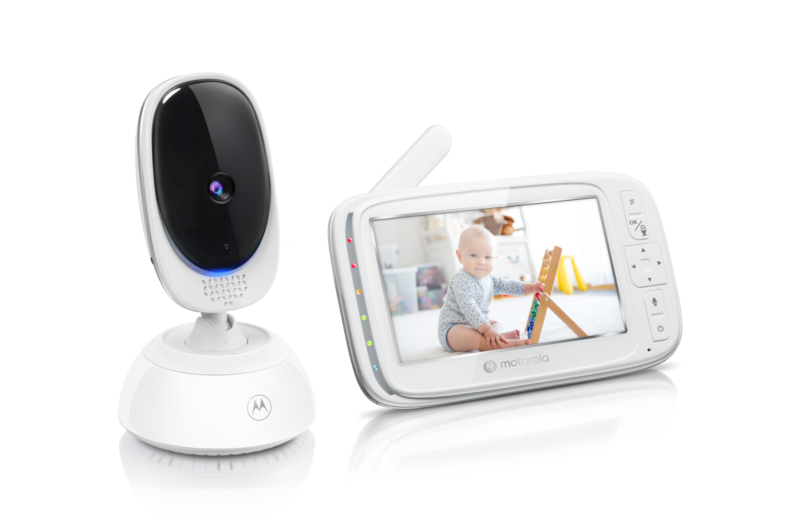 Motorola Nursery VM75 Cámara Vigilancia de Bebé - Vigilabebés con Unidad de Padres de 5 Pulgadas, Visión Nocturna Infrarroja, Zoom Digital, Comunicación Bidireccional y Canciones de Cuna