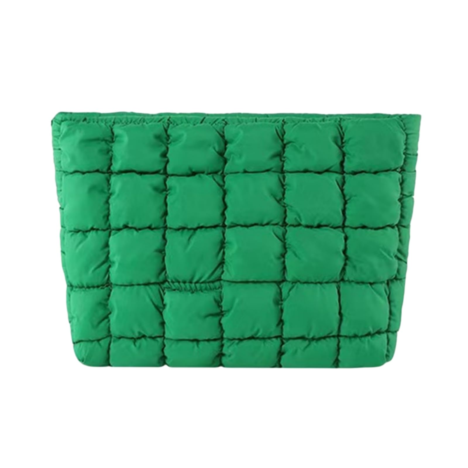 CXYANG Women's Soft Checkered Quilted Puffy Makeup Bag Aesthetic Puffer Cosmetic Bag Pouch (Green)