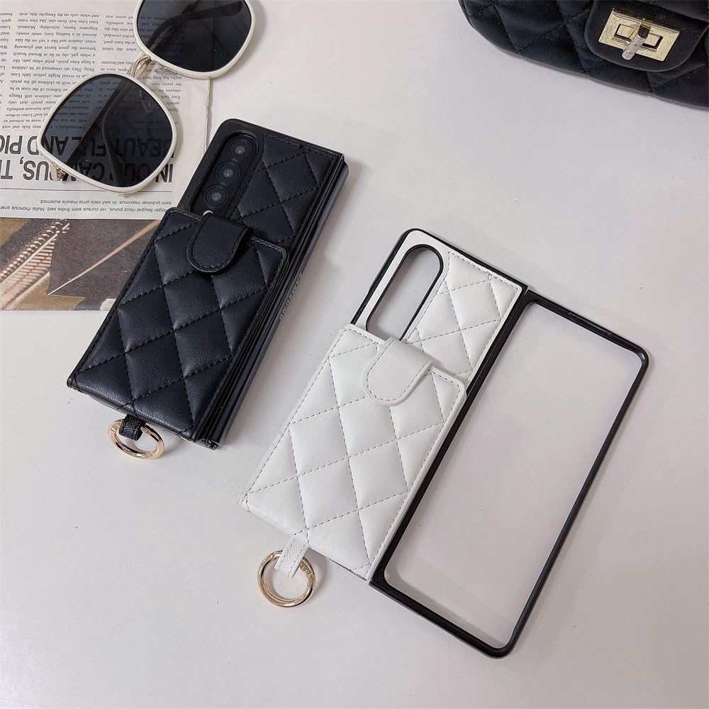 Luksusowe skórzane etui do Samsung Galaxy Z Fold 5 4 3 Fold5 Fold4 Fold3 5G Crossbody, smycz, portfel, etui na telefon, białe, do Galaxy Z Fold5