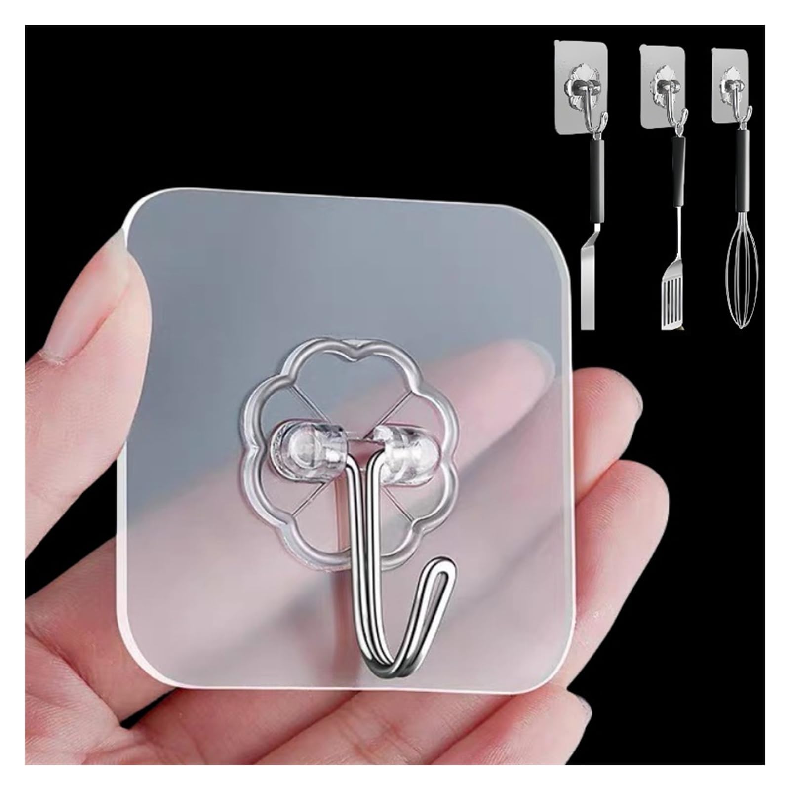 Ganchos autoadhesivos Fuertes, Ganchos de Pared Resistentes, Perchas Transparentes, Llave de Puerta, Toalla, Gancho de Acero Inoxidable for baño y Cocina
