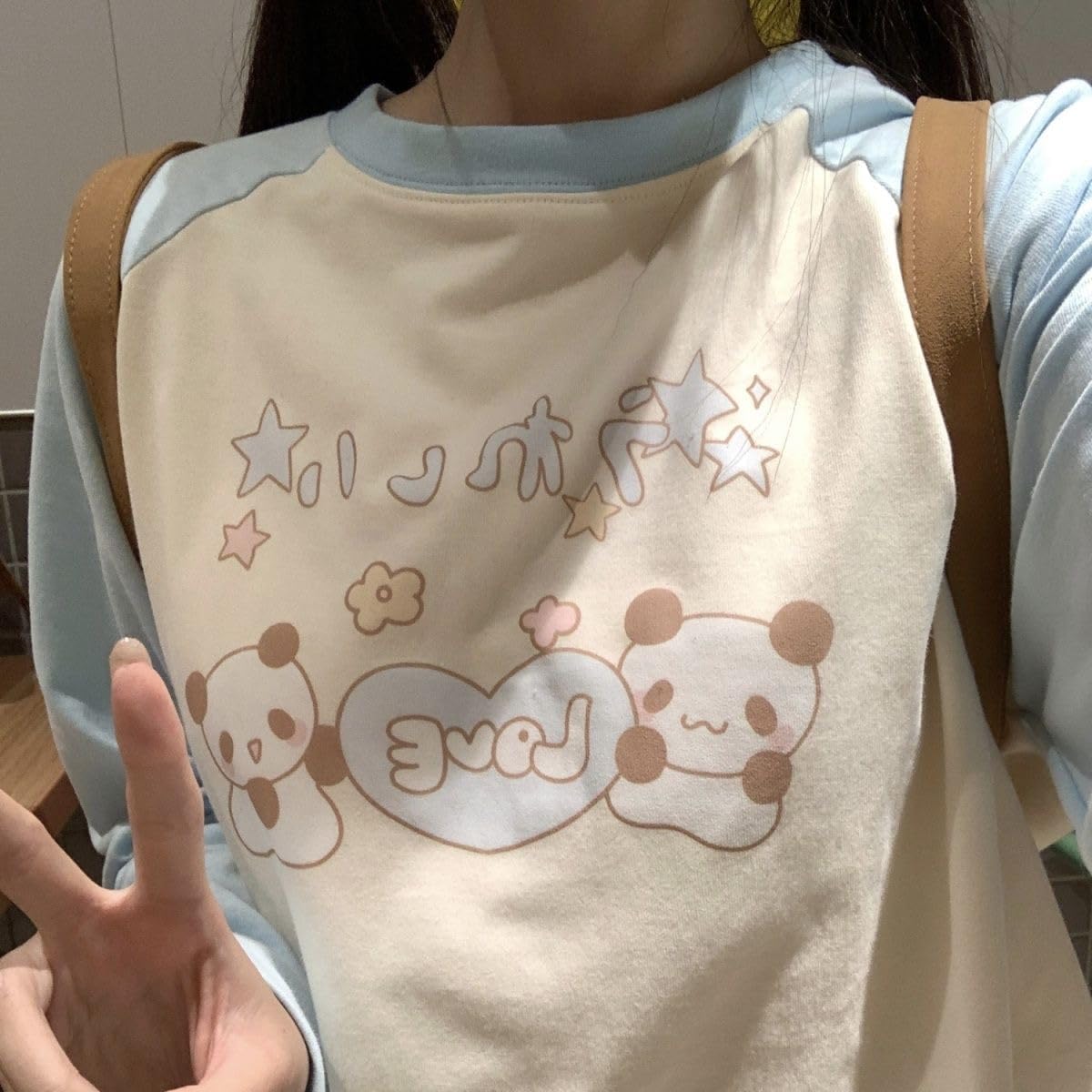 CEINOM Kawaii Japanese Fashion Patchwork Long Sleeve T-shirt Women Harajuku Cute Cartoon Print Pullovers Sweatshirt - Image 5