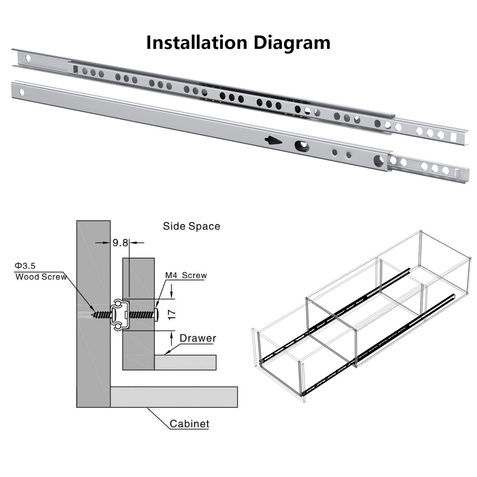 LONTAN Two-Way Drawer Tracks and Rails Kit - 13.5 Inch, 6