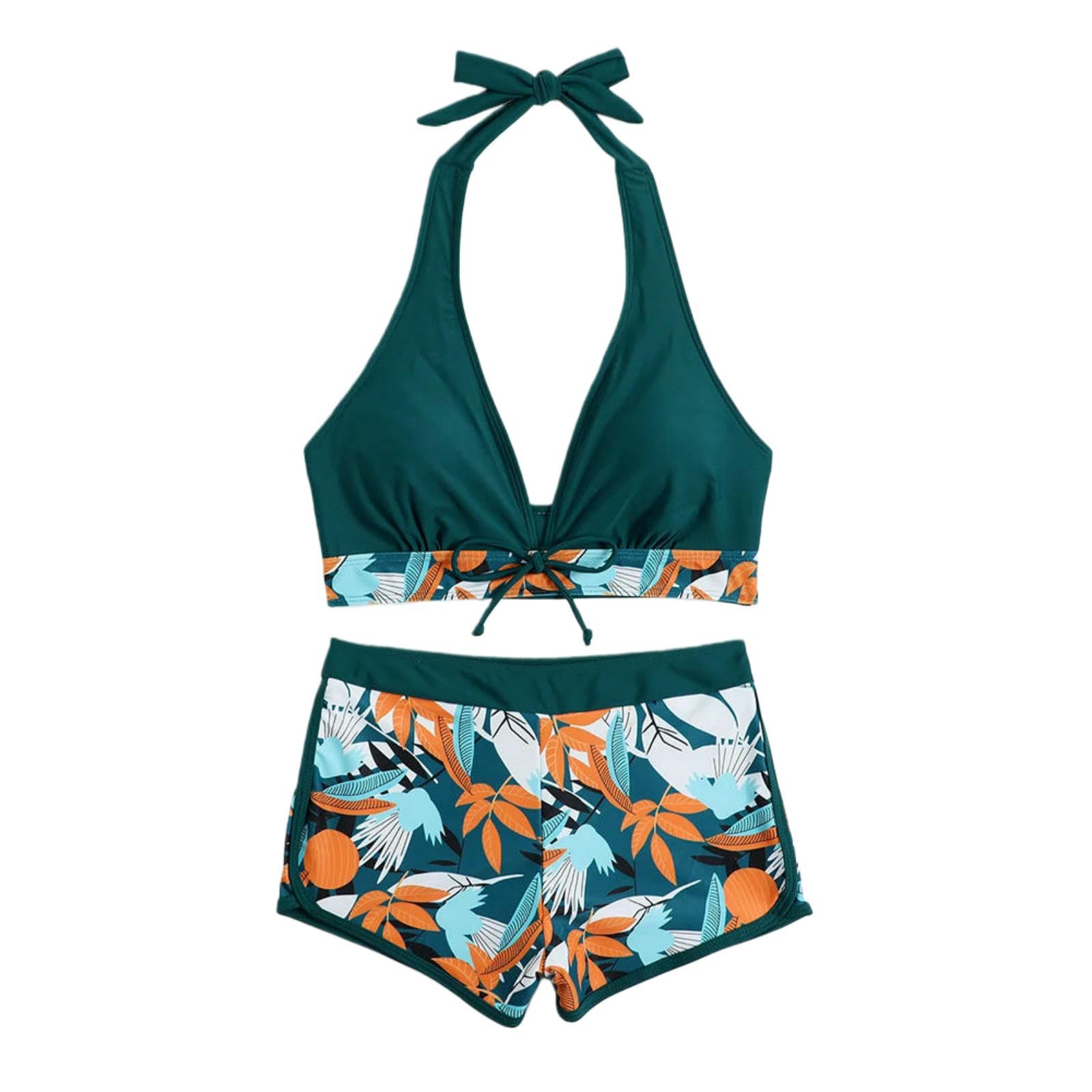 Maillot de bain bikini licou pour femmes à imprimé short et taille haute XL