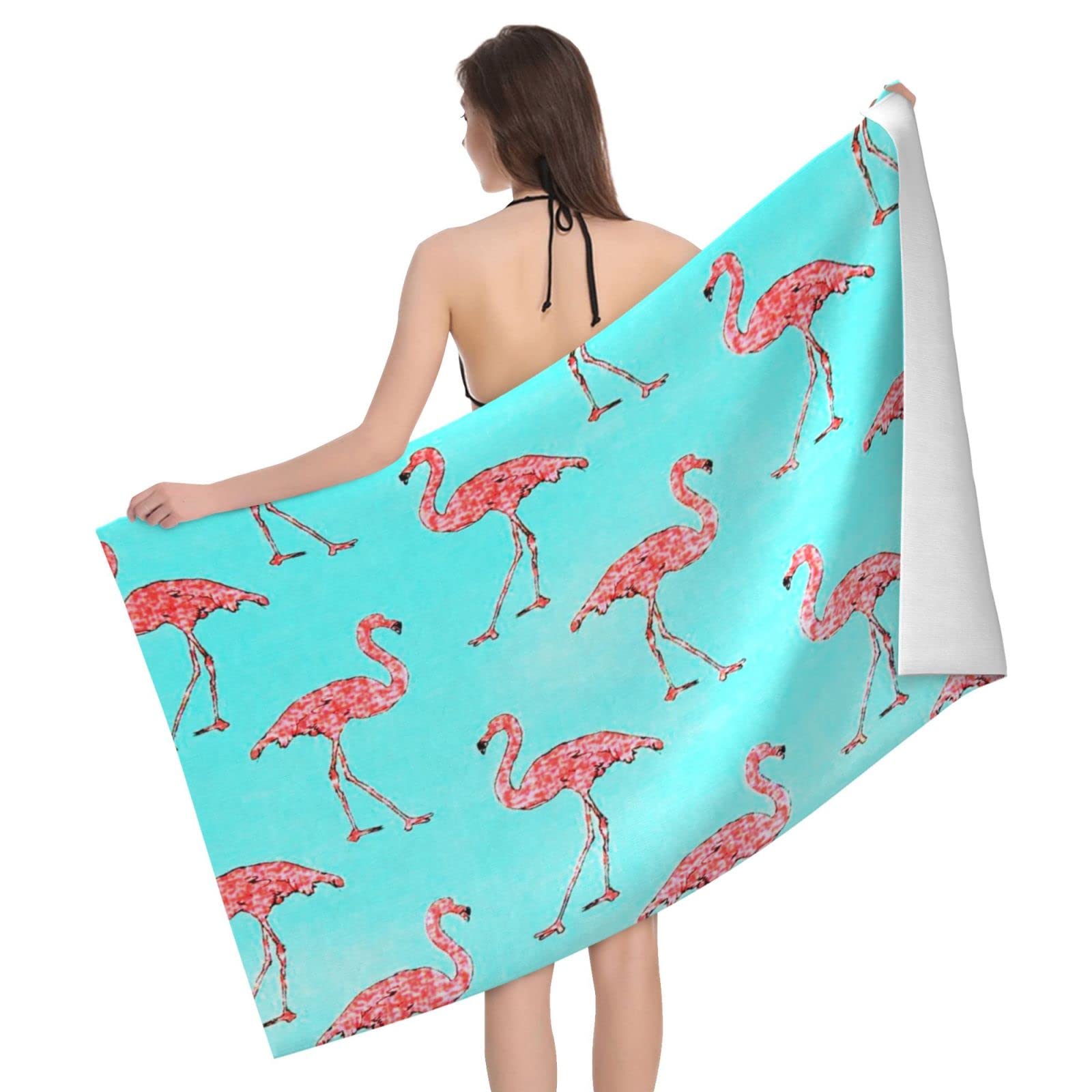 Lawenp Flamingos Beach Towel, Lightweight Sand Free Quick Dry Microfiber Absorbent Bath Towel for Kids, Adults, Swimming, Bath, Yoga, Pool, Travel, Camping 32"X52"