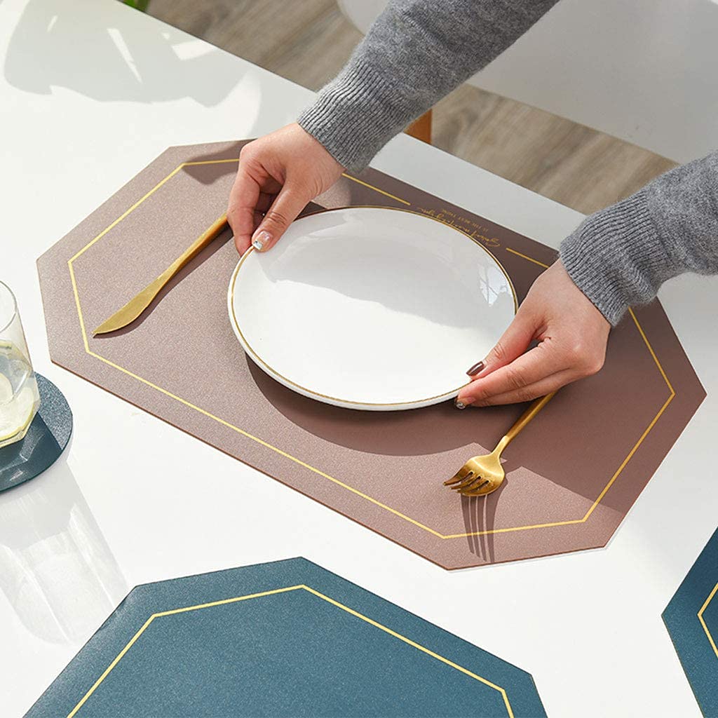 Platzdeckchen aus Leder, quadratisch, 6 Stück, achteckig, wasserdicht, ölbeständig, rutschfest, hitzebeständig, Unterlage für Küche, Esszimmer, Dekor, Schutz, Rot (rot)