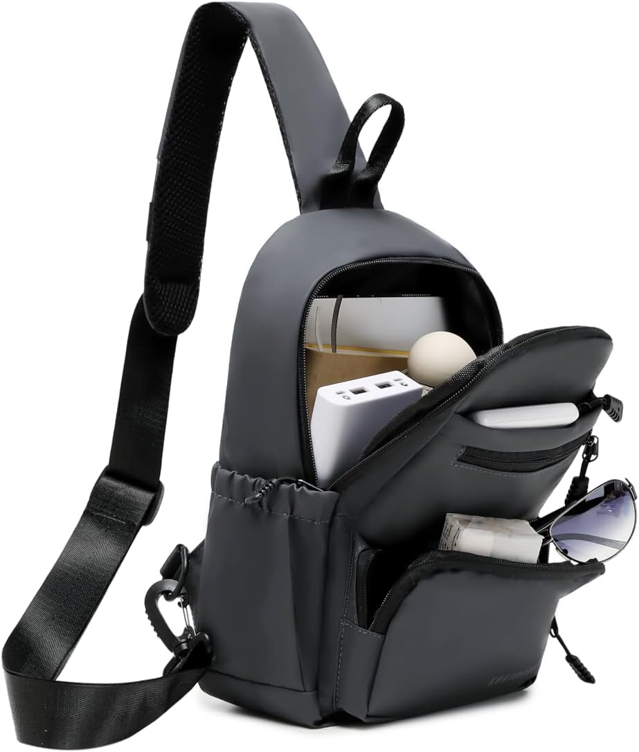 Anti Theft Sling Crossbody Backpack Shoulder Bag for Men,Mini Chest Bags with USB Charger Port For Casual Camping Biking Travel Cycling (Grey) - Image 5