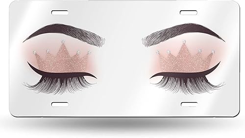 Cubierta para placa de matrícula de cejas y pestañas de corona, placas de metal de aluminio fresco, placa de automóvil de metal novedoso para