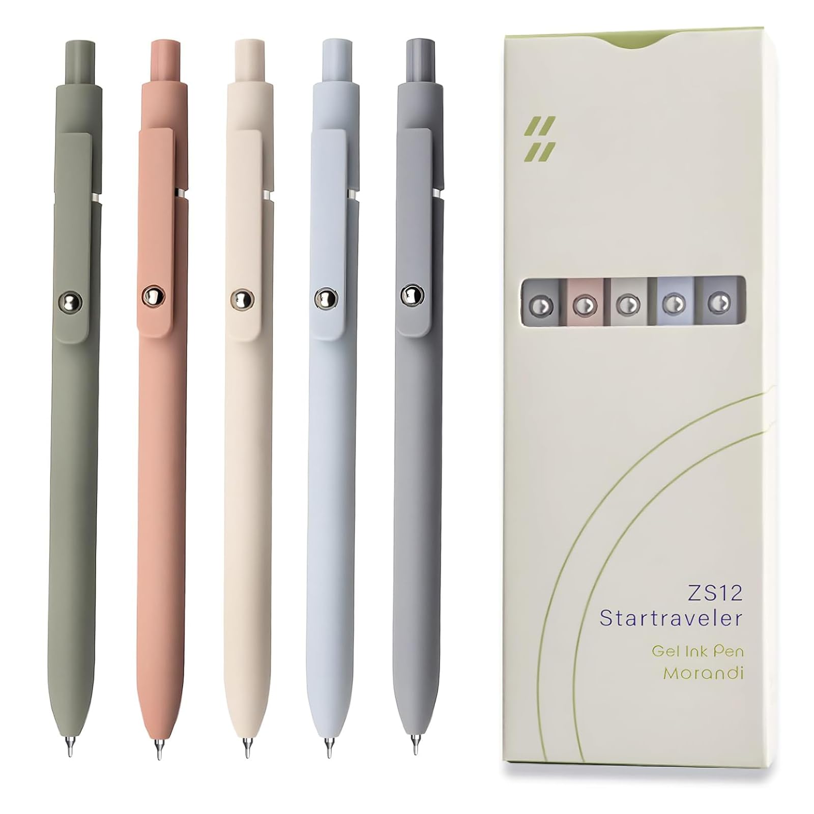 Gel Pens, 0.5mm Black Ink Fine Point Smooth Writing Pens, Retractable Pens for Note Taking, Carry-On Taking, Office Supplies and School Gifts for Girls(5 Pcs, Morandi)