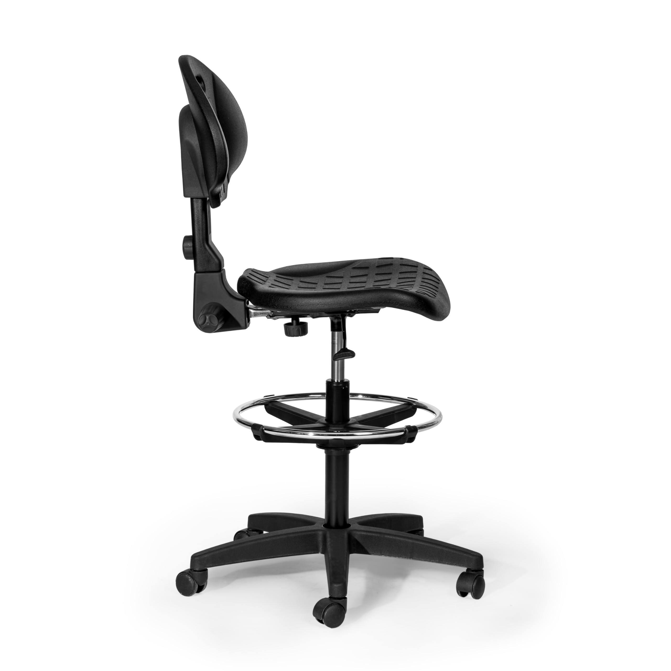 Topsit IND102 Sedia da Lavoro in Poliuretano, Seduta da Laboratorio, Sedia da Ufficio Ergonomica Girevole su Ruote con Anello Poggiapiedi in Metallo Cromo, Schienale e Altezza Regolabile