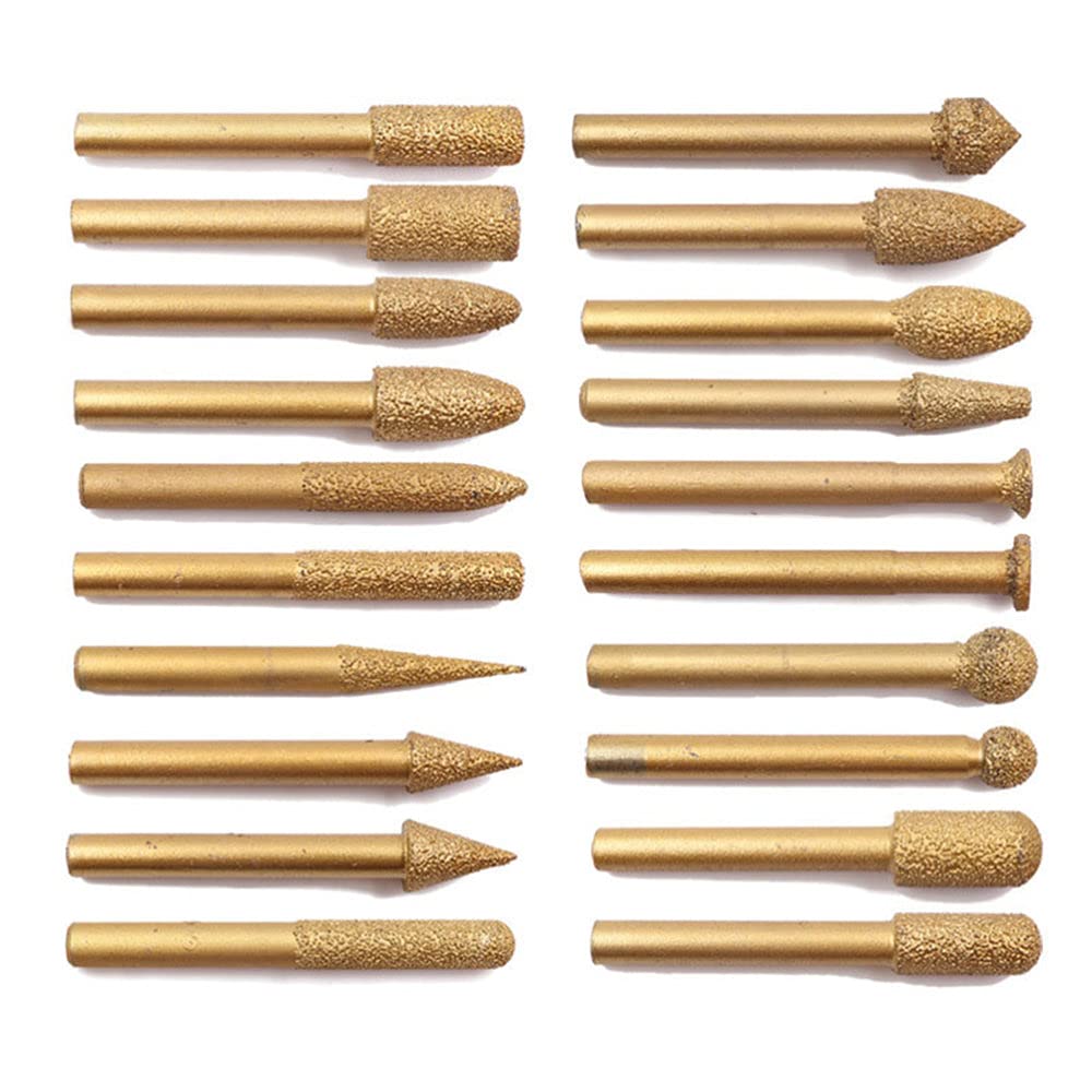 20 piezas 60Grit punta de diamante brocas accesorios de cabeza vástago aguja de pulir tallado juego de pulido Mini herramienta de taladro montada, 1