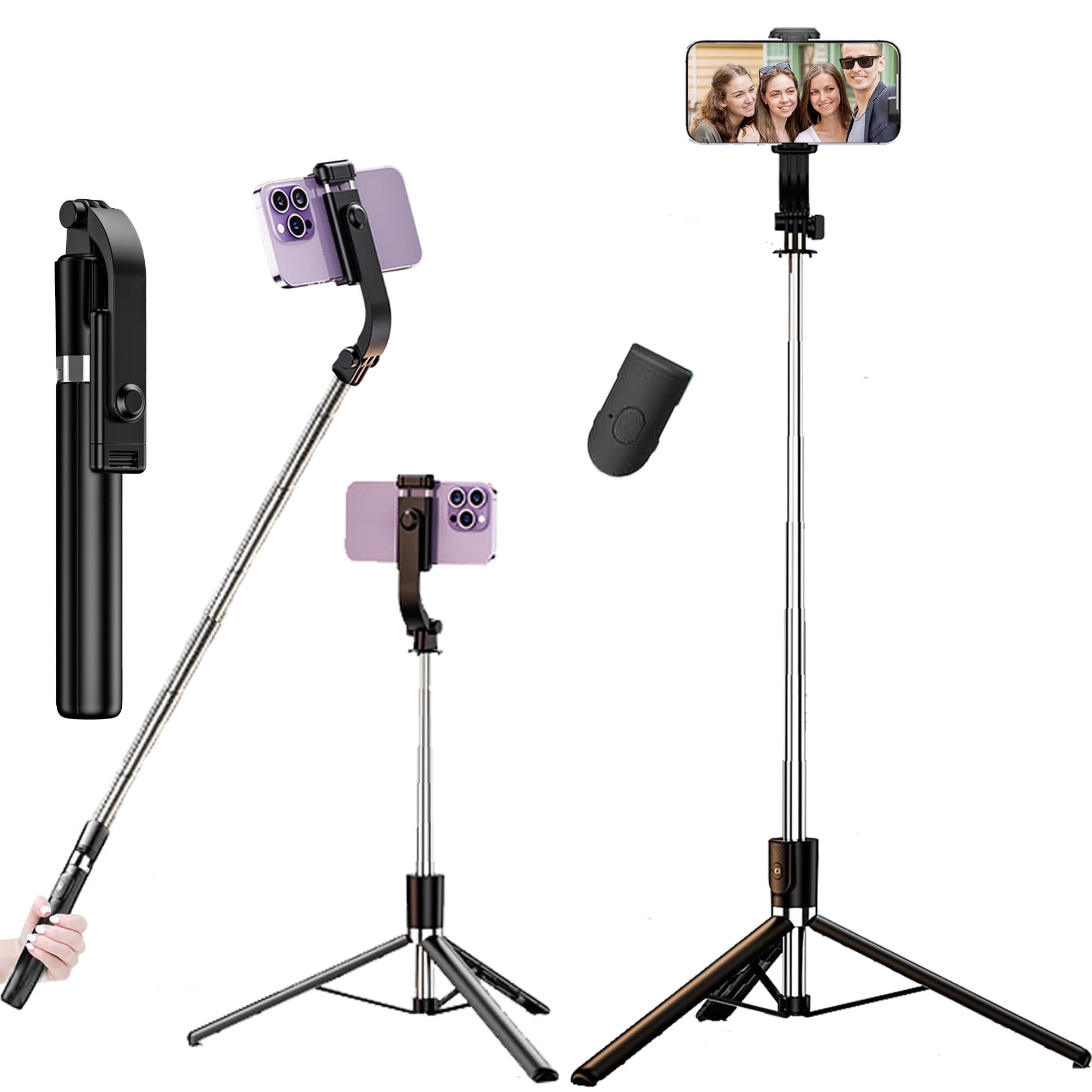 Kratos K12, 67Inch/ 170cm Long Selfie Stick Tripod Stand with Wireless Remote, Long Tripod Stand with 360° Rotation, Compatible with Mobile/GoPro for Travel,Compatible with iPhone and All Smartphones-image-2