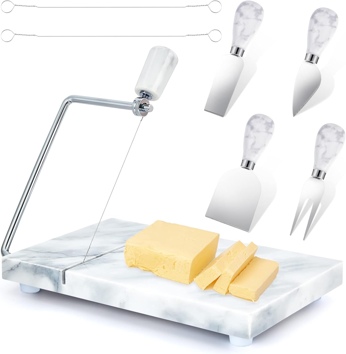 Marble Cheese Slicer 5 x 8 Inch Cheese Cutter and 4 Pcs Cheese Knife with Handle