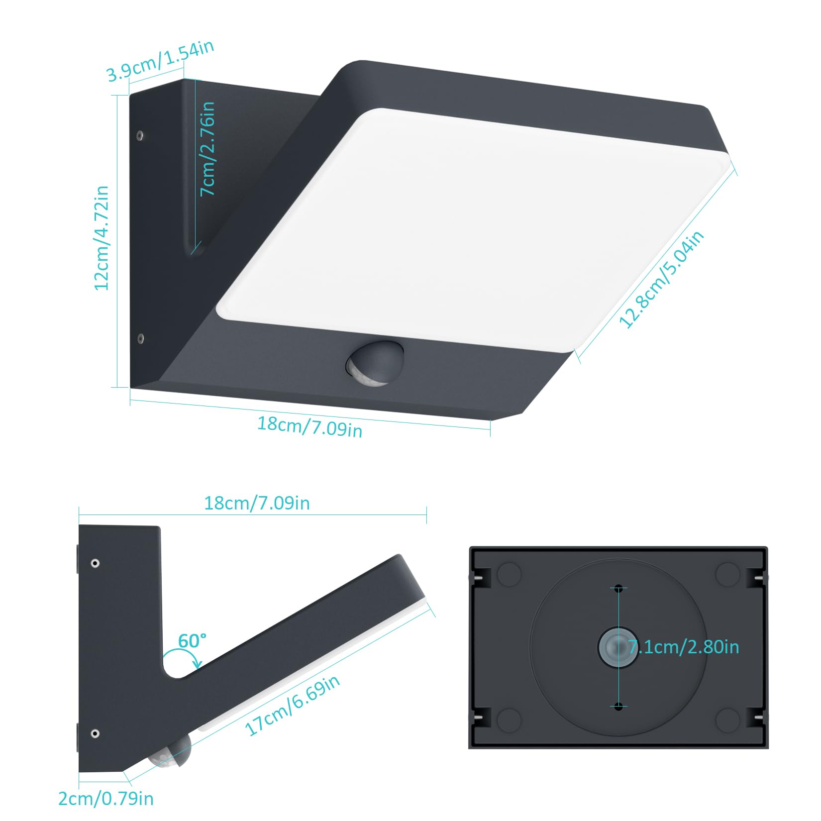 30W LED Applique Murale Anthracite avec Détecteur de Mouvement