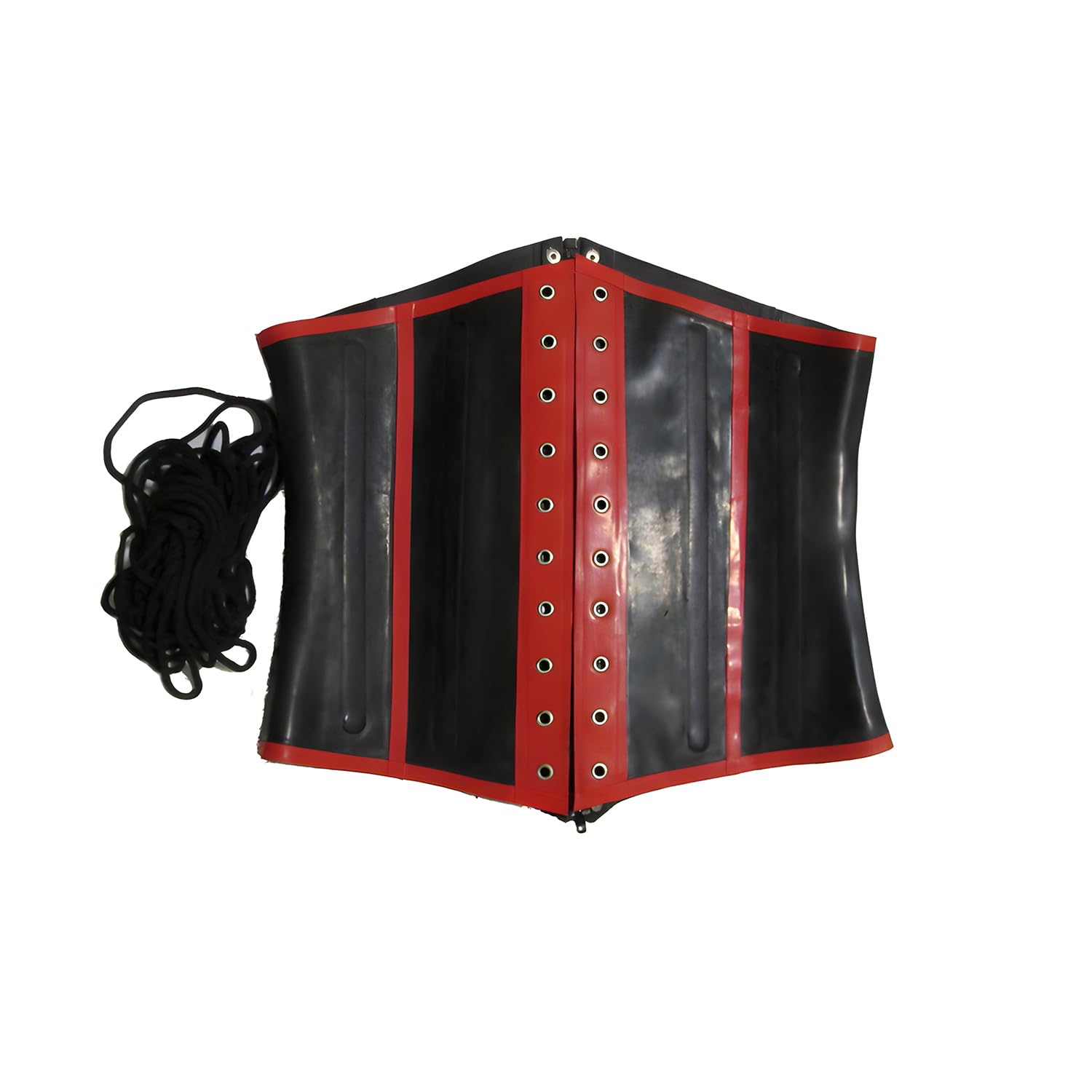 IOKUKI Latex Taillenmieder 1mm,Handgefertigter Gummigürtel Schwarz-Rot,Frontverschluss,Taillenformer für Catsuit