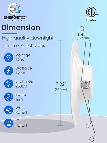 Miniatura 2 de Energetic - Paquete de 12 luces LED empotrables 5CCT de 56 pulgadas, regulables con borde deflector, 2700 K3000 K4000 K5000 K6500 K seleccionables,