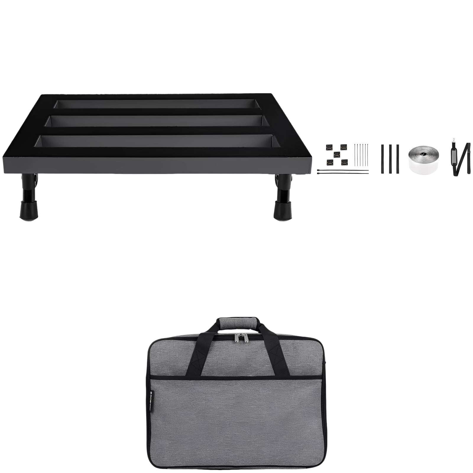 Pedalboard-Set, 15,7 x 6,3 x 3,1 in / 40 x 16 x 8 cm Effektpedalboard aus Aluminiumlegierung mit Transporttasche, Schultergurt, Klettstreifen, kompaktes Gitarren-Pedalboard für Bühne, Probe, Studio