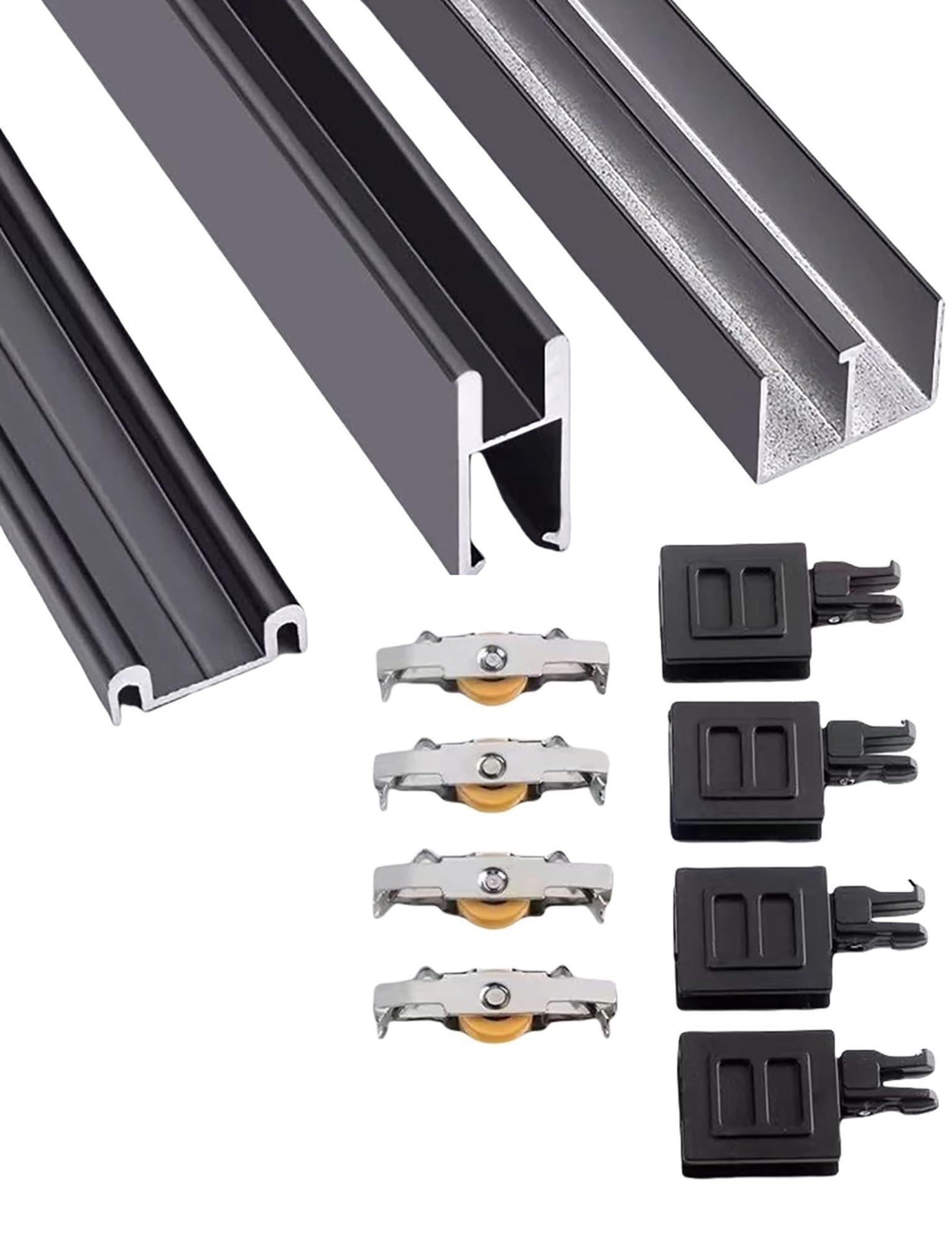 Kit Riel Puerta Corredera Cristal 8 mm Aluminio – Doble Riel Silencioso, Sin Taladro, para Vitrinas, Armarios, Expositores(Black,118.1in/300cm)