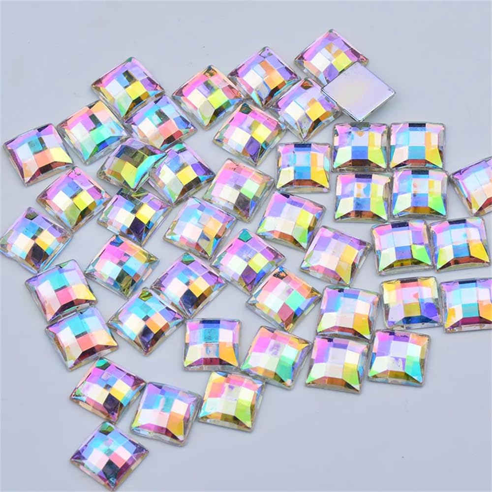 Zadaos 8, 10, 12, 16 mm, gemischte Farben, quadratische Kristall-Strass-Applikation, flache Rückseite, Strasssteine, zum Aufkleben, Kristallsteine, Kreide, weiß, 10 mm, 1000 Stück