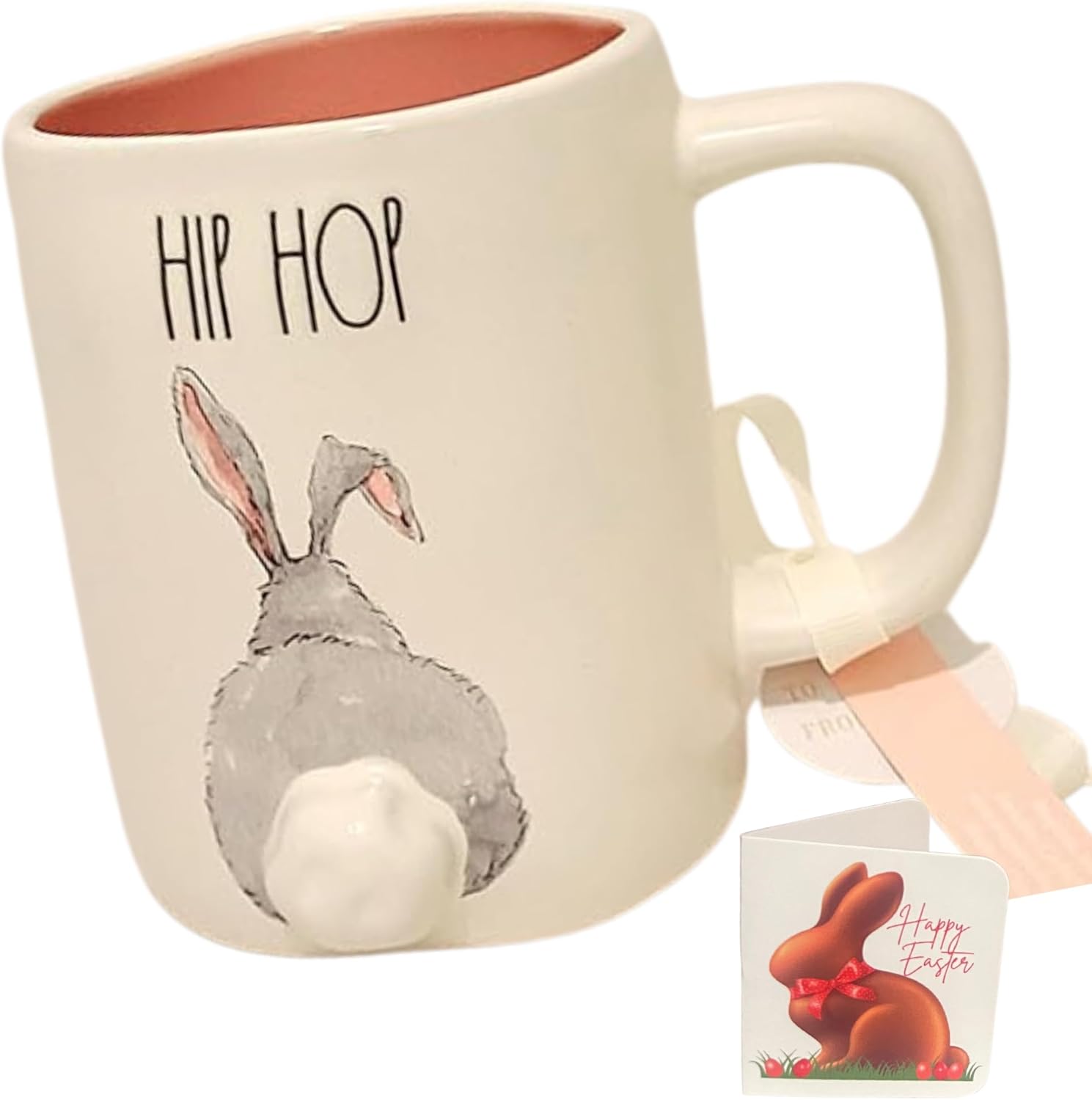 Rae Dunn - HIP HOP Easter Bunny - 16 oz LL Ceramic Mug with Artistix Christmas Shoppe® Gift Tag (HIP HOP BUNNY - SPRING FLOWERS)