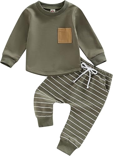 Imcute Conjunto casual de 2 piezas de pantalones para bebé niño de otoño e invierno, sudadera de manga larga y pantalones deportivos con cordón