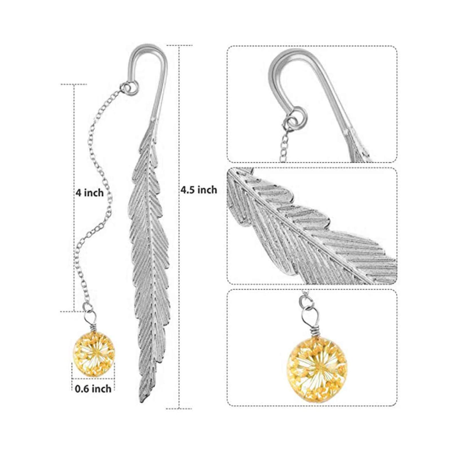 2 Segnalibri Metallo Con Ciondolo Foglia E Piuma - Regalo Elegante Per Lettori, Studenti E Amici